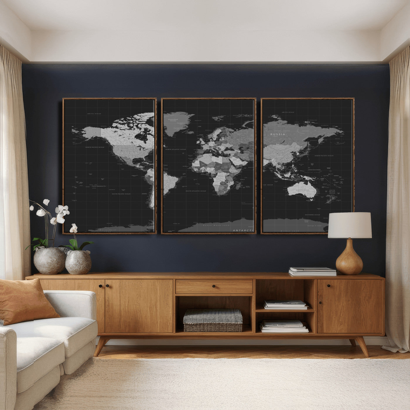 46160121-MGV-CV-36X24 - World Map Wall Art Canvas Print, Modern Decorative Framed Map Artwork Prints for Living Room, Office, Bedroom Wall Decor