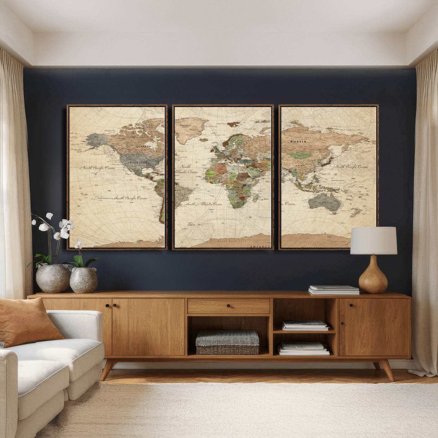36735609-MGV-CV-36X24 - World Map Wall Art Canvas Print, Modern Decorative Framed Map Artwork Prints for Living Room, Office, Bedroom Wall Decor