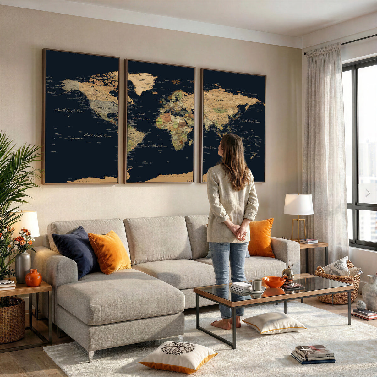 94449133-MGV-CV-36X24 - Vintage World Map Canvas on the Dark Background Wall Art