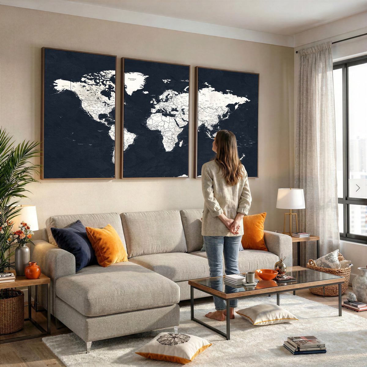 11963807-MGV-CV-36X24 - Black World Map Wall Art Canvas Print for Home Office and Meeting Room Decor