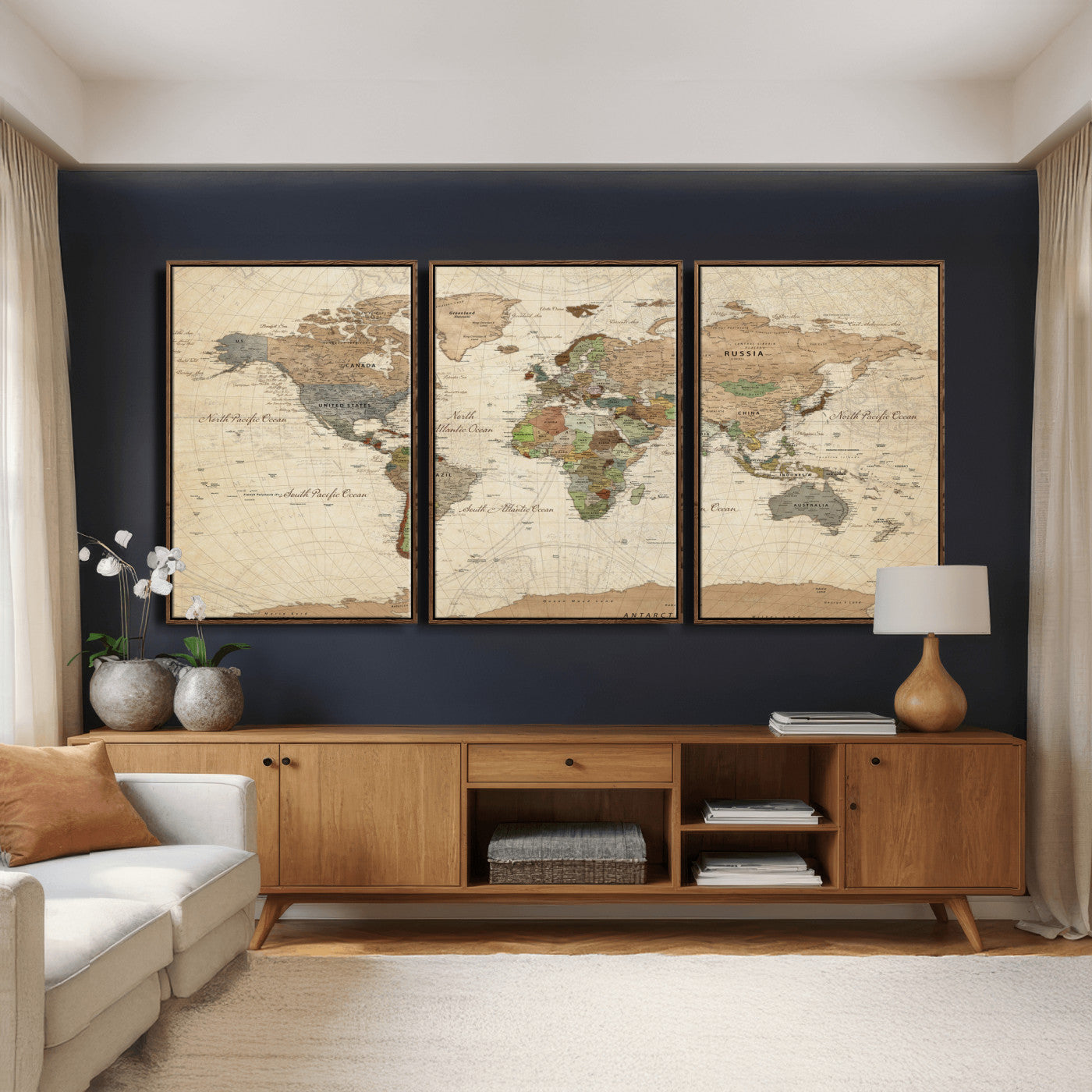 16856902-MGV-CV-36X24 - World Map Wall Art Canvas Print, Modern Decorative Framed Map Artwork Prints for Living Room, Office, Bedroom Wall Decor