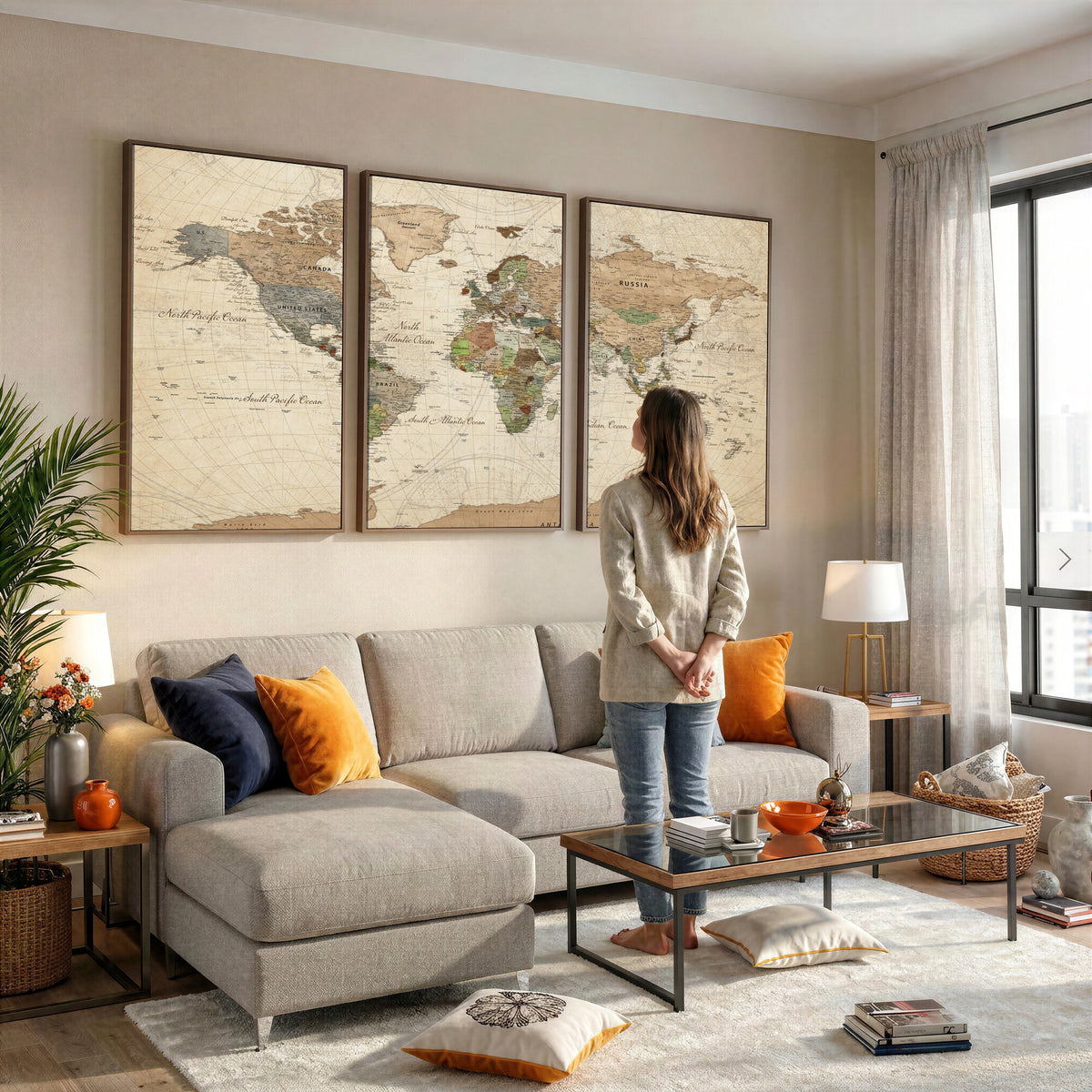 16856902-MGV-CV-36X24 - Vintage World Map Canvas Wall Art - Rustic Grunge Texture