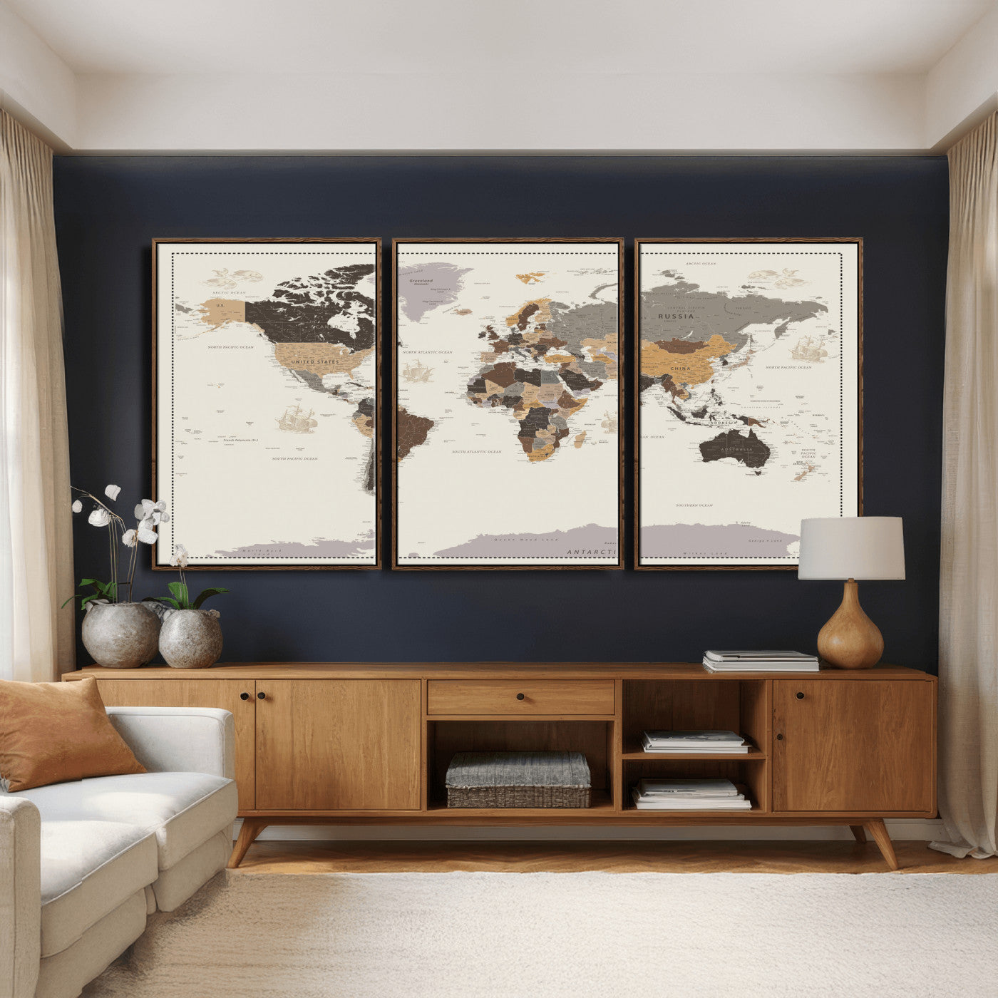 58777746-MGV-CV-36X24 - World Map Wall Art Canvas Print, Modern Decorative Framed Map Artwork Prints for Living Room, Office, Bedroom Wall Decor