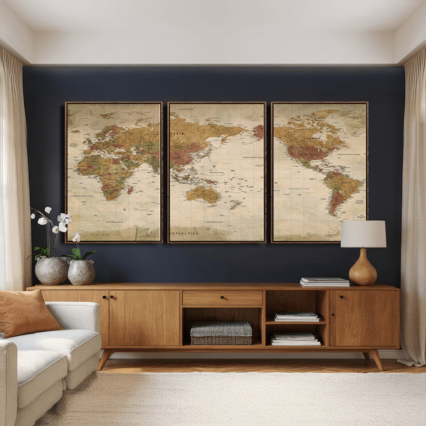 83478963-MGV-CV-36X24 - World Map Wall Art Canvas Print, Modern Decorative Framed Map Artwork Prints for Living Room, Office, Bedroom Wall Decor