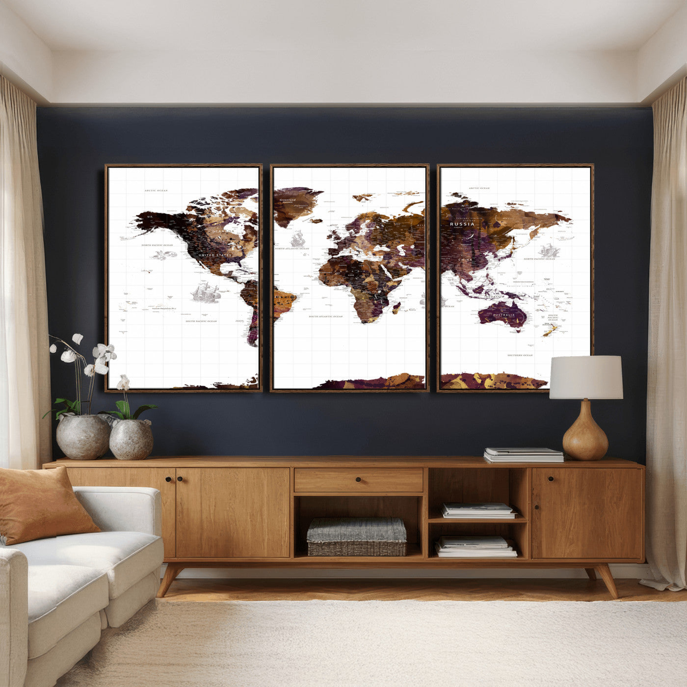 34792695-MGV-CV-36X24 - World Map Wall Art Canvas Print, Modern Decorative Framed Map Artwork Prints for Living Room, Office, Bedroom Wall Decor