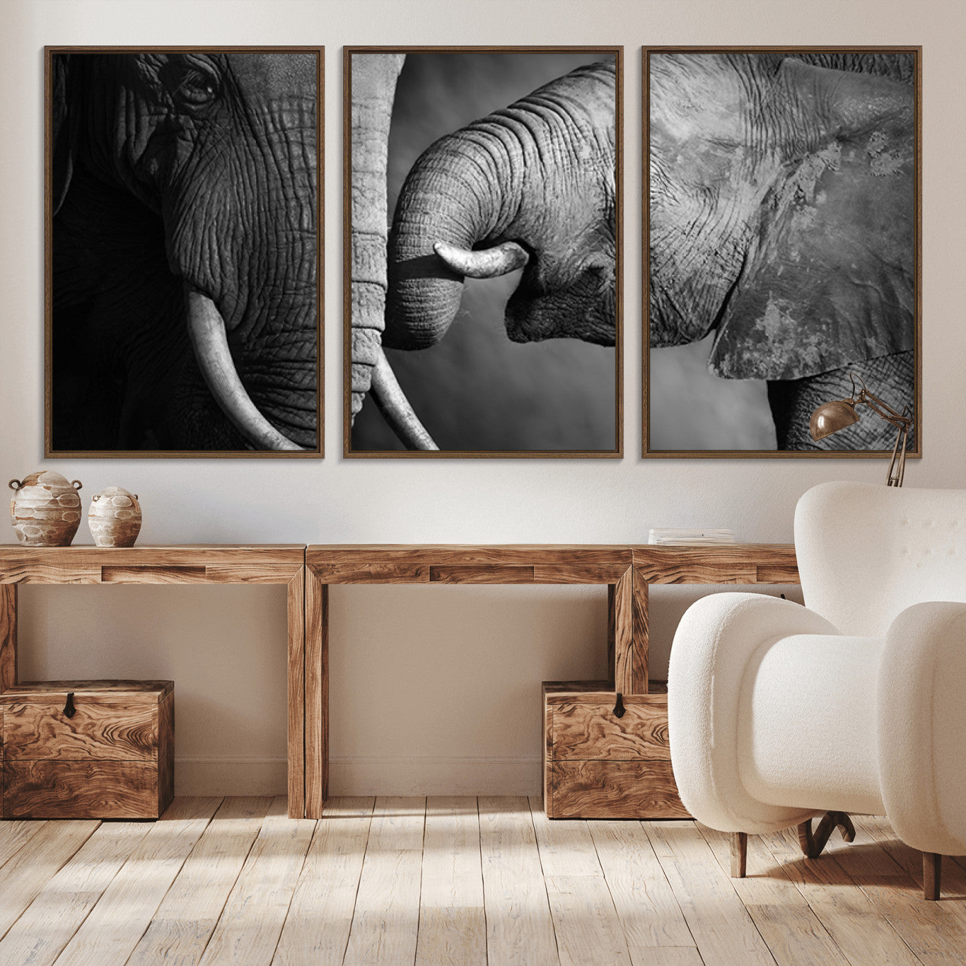 42691-MGV-CV-36X24-Elephant Family Wall Art Canvas, Framed Elephant Family Canvas Print