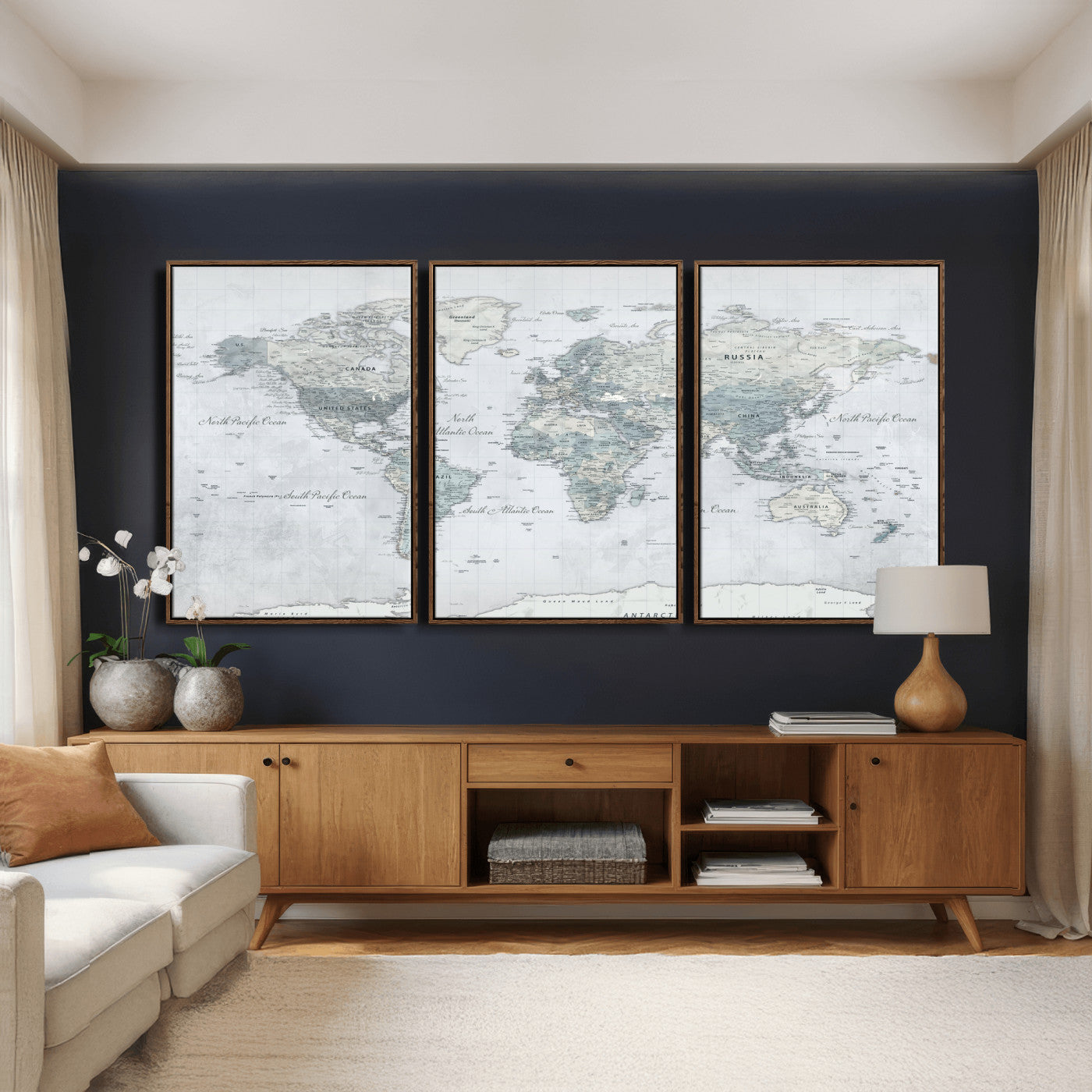 71091917-MGV-CV-36X24 - World Map Wall Art Canvas Print, Modern Decorative Framed Map Artwork Prints for Living Room, Office, Bedroom Wall Decor