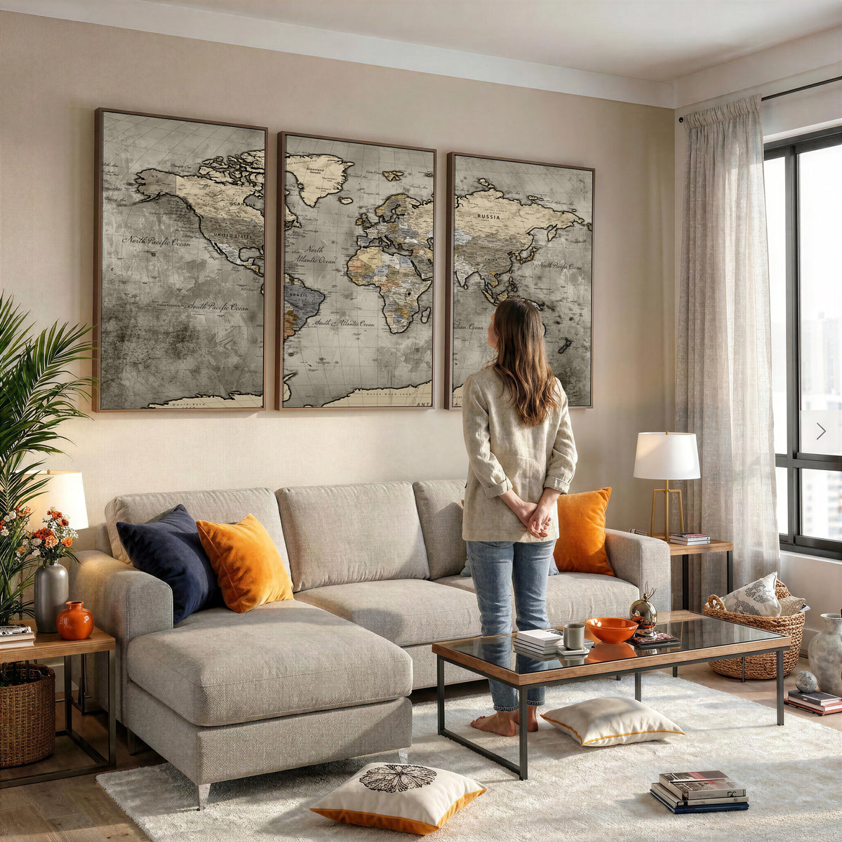 85218700-MGV-CV-36X24 - World Map Canvas Print, Detailed Map of the World Wall Art