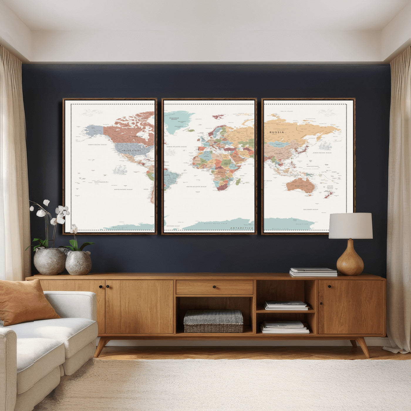 63447567-MGV-CV-36X24 - World Map Wall Art Canvas Print, Modern Decorative Framed Map Artwork Prints for Living Room, Office, Bedroom Wall Decor