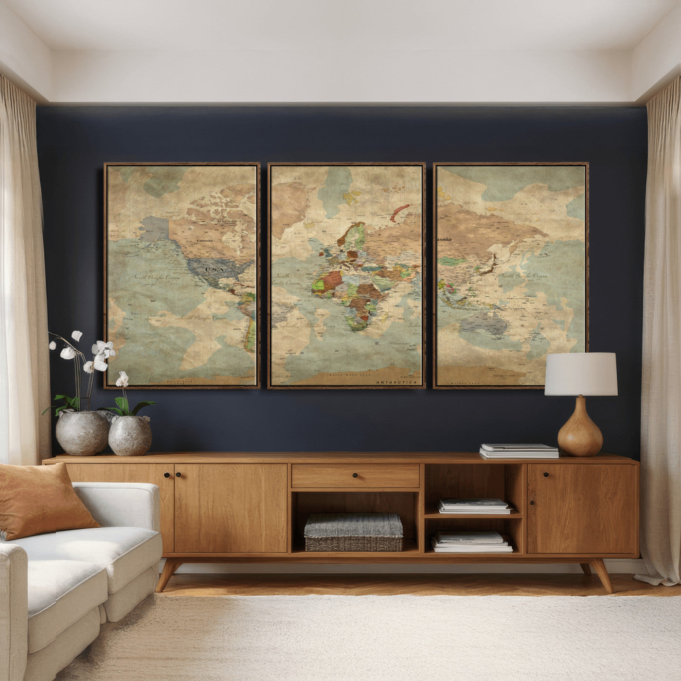 31492148-MGV-CV-36X24 - World Map Wall Art Canvas Print, Modern Decorative Framed Map Artwork Prints for Living Room, Office, Bedroom Wall Decor