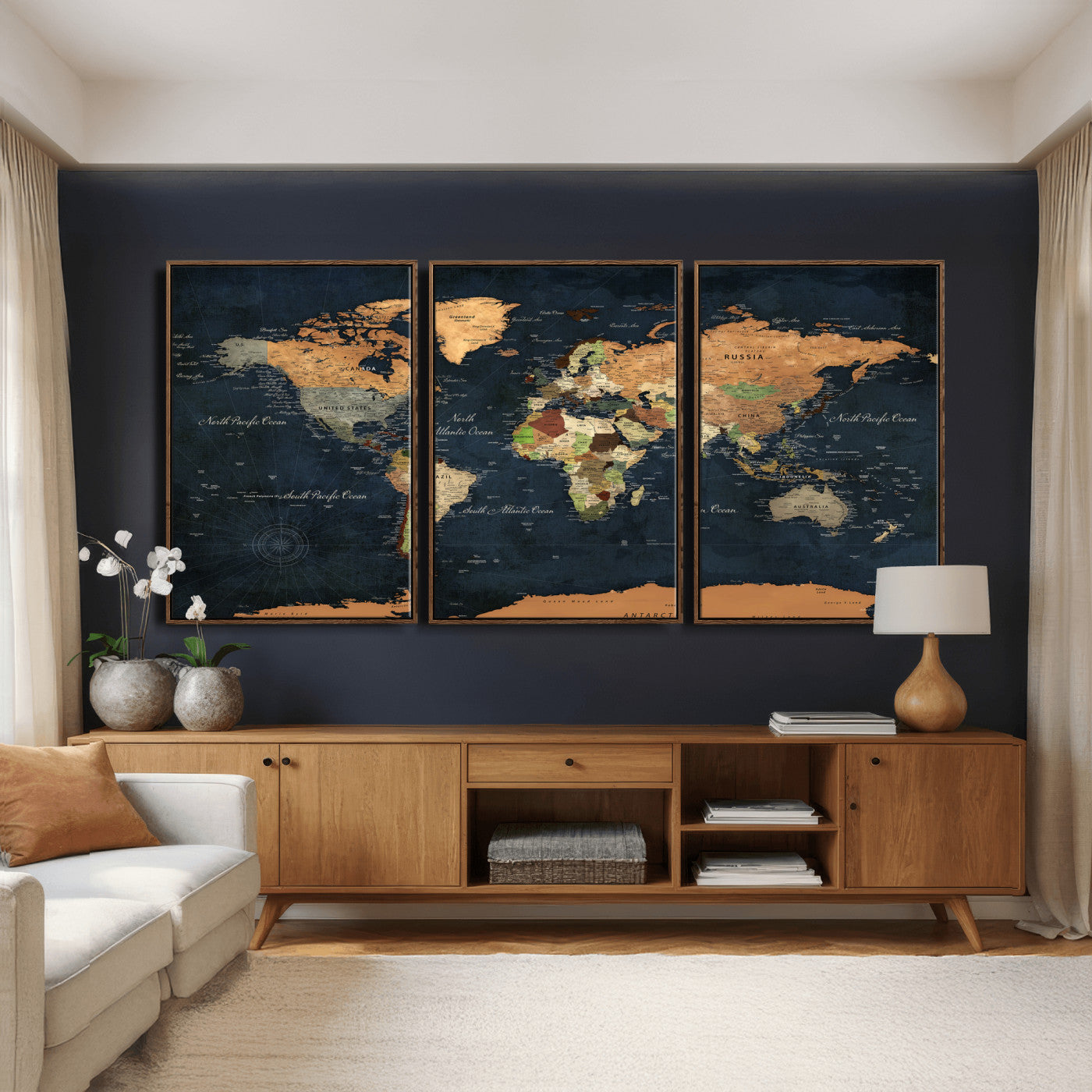 53717402-MGV-CV-36X24 - World Map Wall Art Canvas Print, Modern Decorative Framed Map Artwork Prints for Living Room, Office, Bedroom Wall Decor