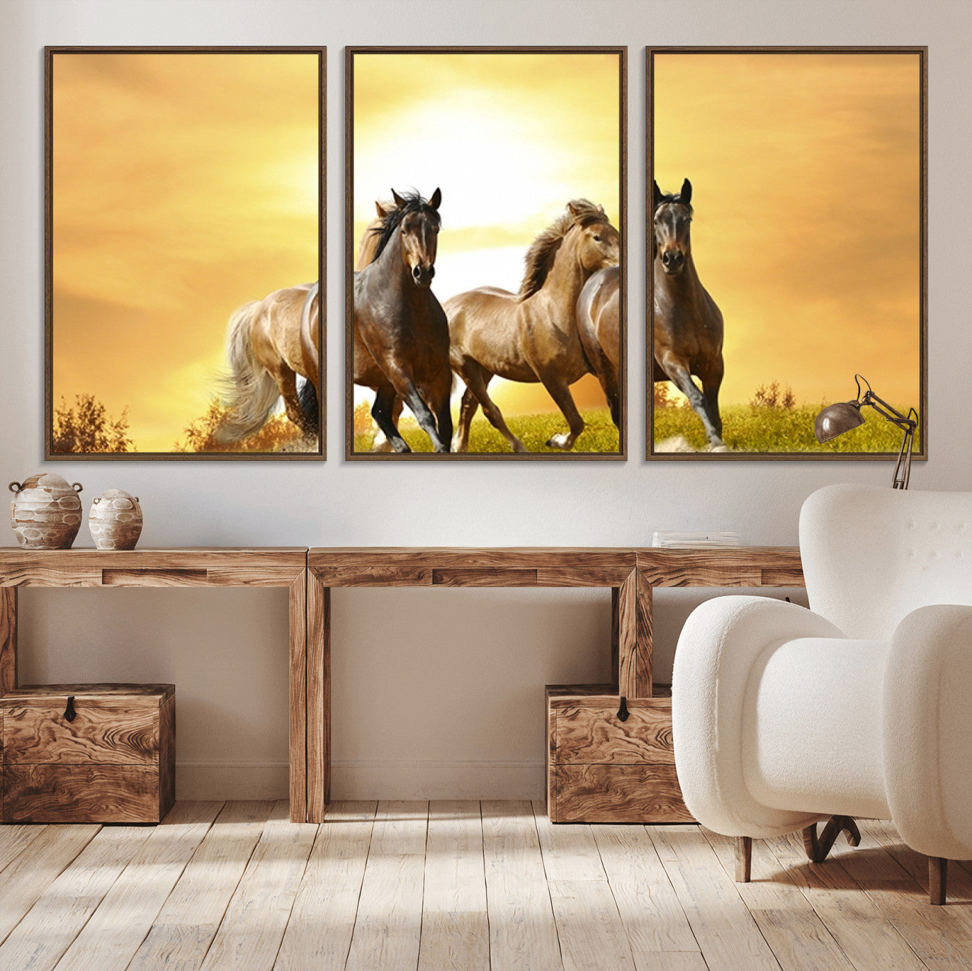 44763-MGV-CV-36X24-Wild Horses Wall Art Canvas Print – Framed Galloping Herd Animal Artwork for Home, Office, Living Room, Guest Room