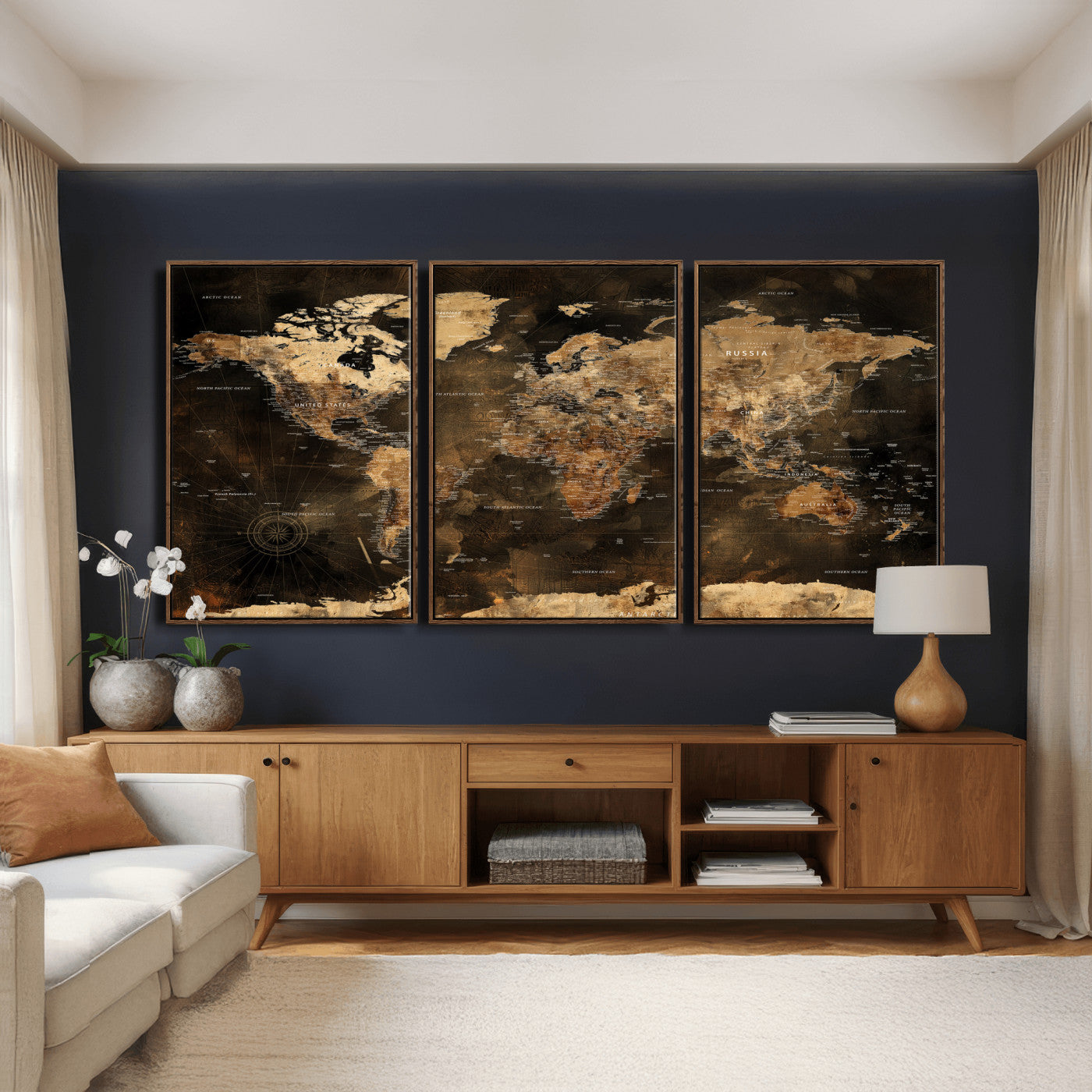 97742922-MGV-CV-36X24 - World Map Wall Art Canvas Print, Modern Decorative Framed Map Artwork Prints for Living Room, Office, Bedroom Wall Decor