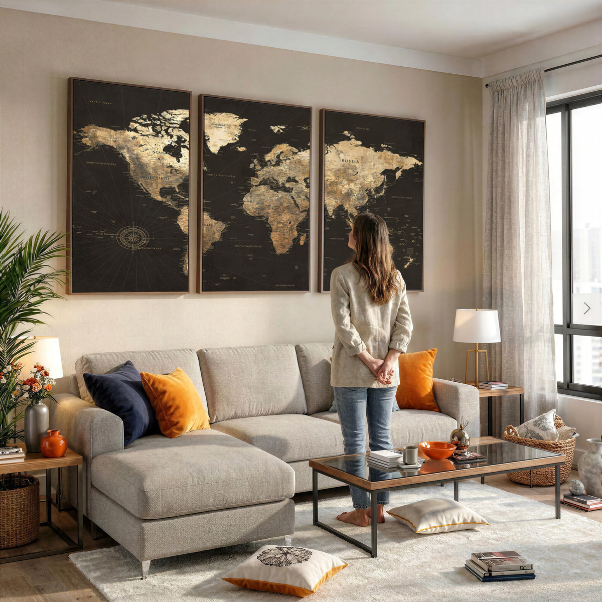 70985630-MGV-CV-36X24 - Framed World Map with Pin Canvas Print – Detailed World Map