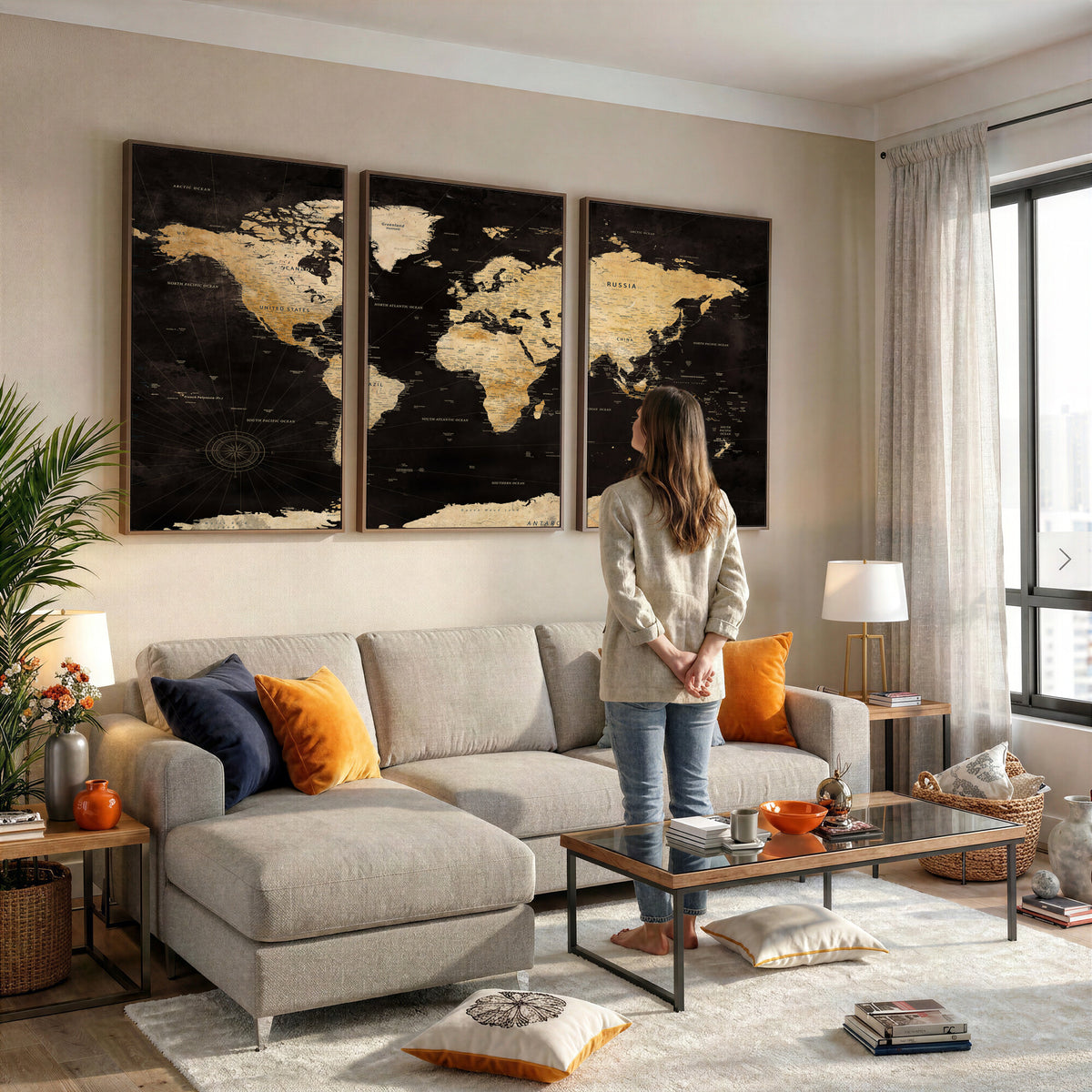 70468159-MGV-CV-36X24 - Extra Large World Map Canvas Print – Detailed Map Classic