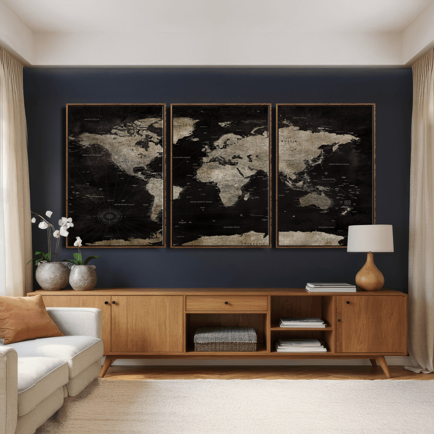 56225956-MGV-CV-36X24 - World Map Wall Art Canvas Print, Modern Decorative Framed Map Artwork Prints for Living Room, Office, Bedroom Wall Decor