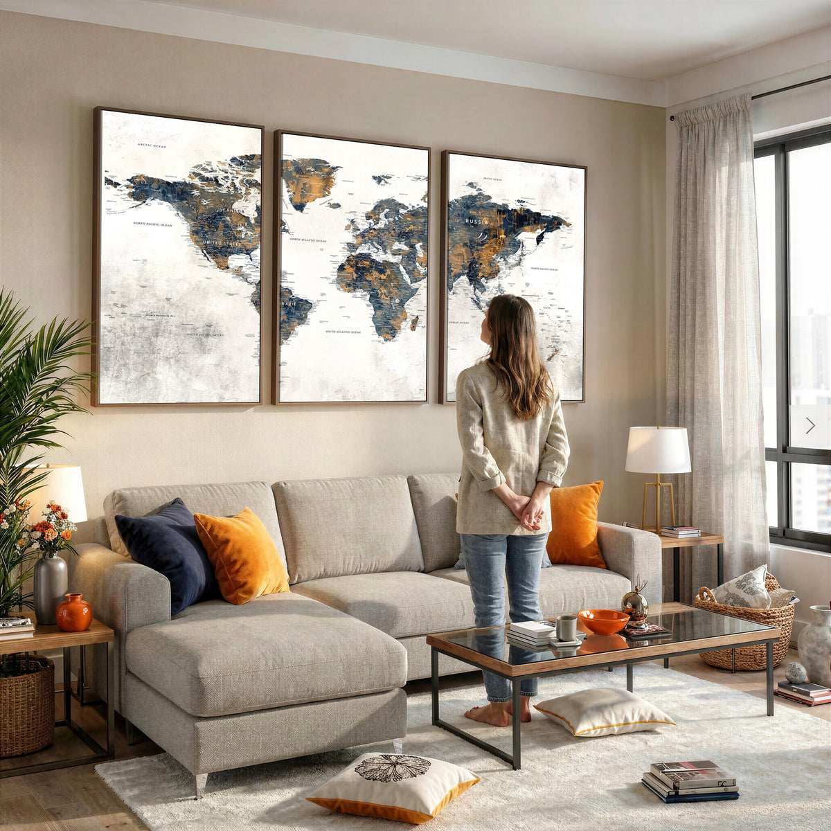 52451147-MGV-CV-36X24 - World Map Wall Art Canvas Print for Office Wall Decor