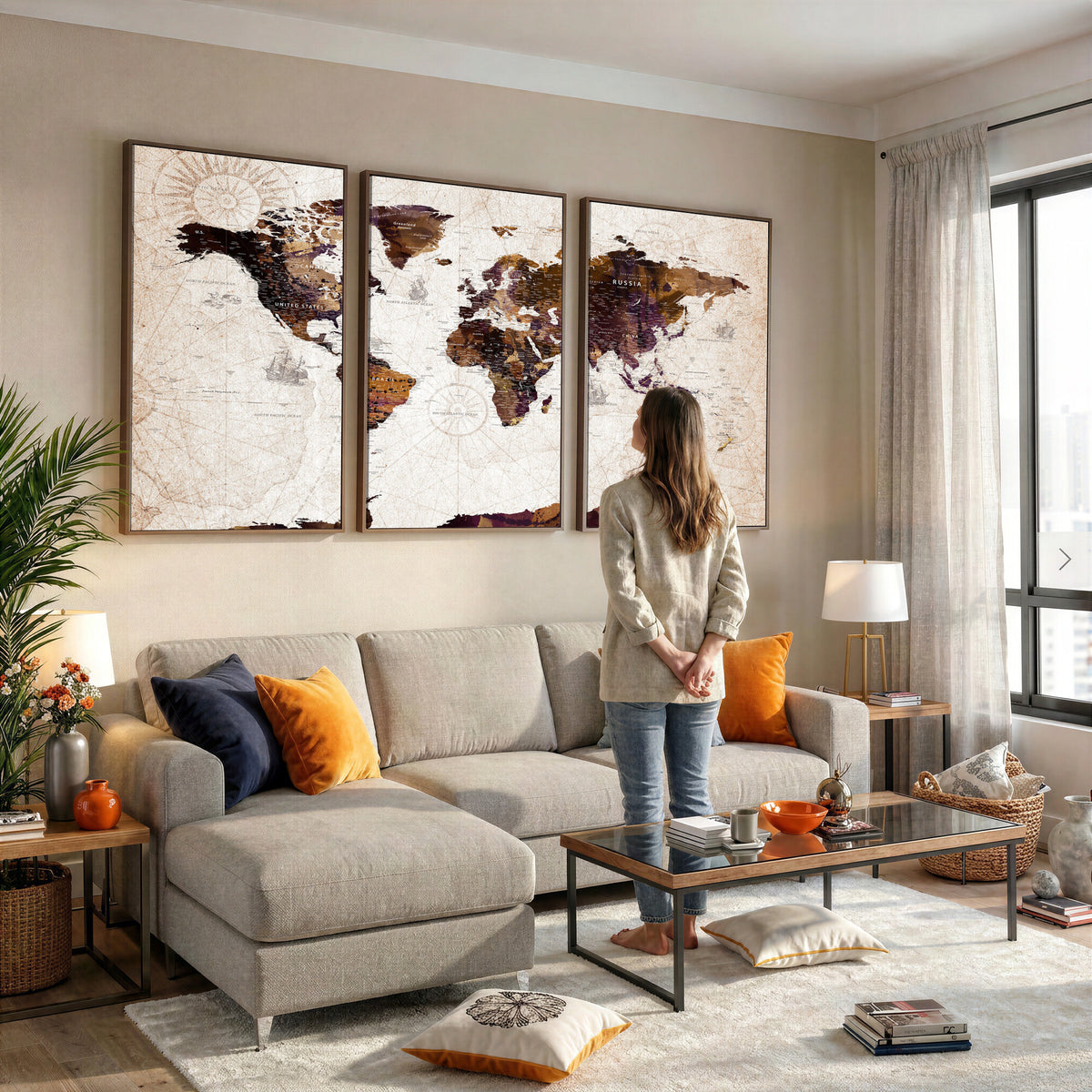 53400857-MGV-CV-36X24 - Blue Watercolor World Map Canvas Print – Framed Modern Wall