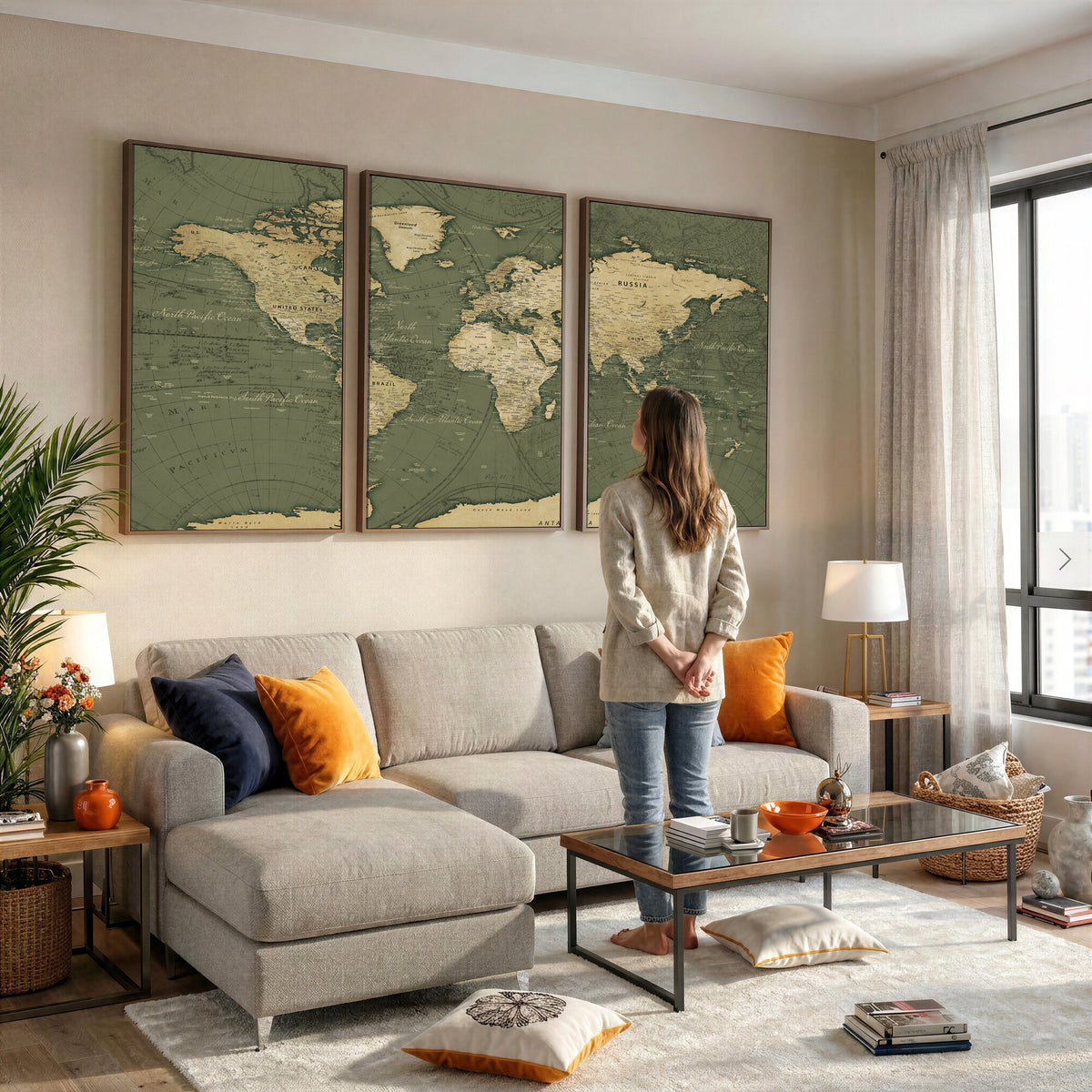 75846040-MGV-CV-36X24 - Large World Map Canvas Wall Art Print for Study Room Decor -