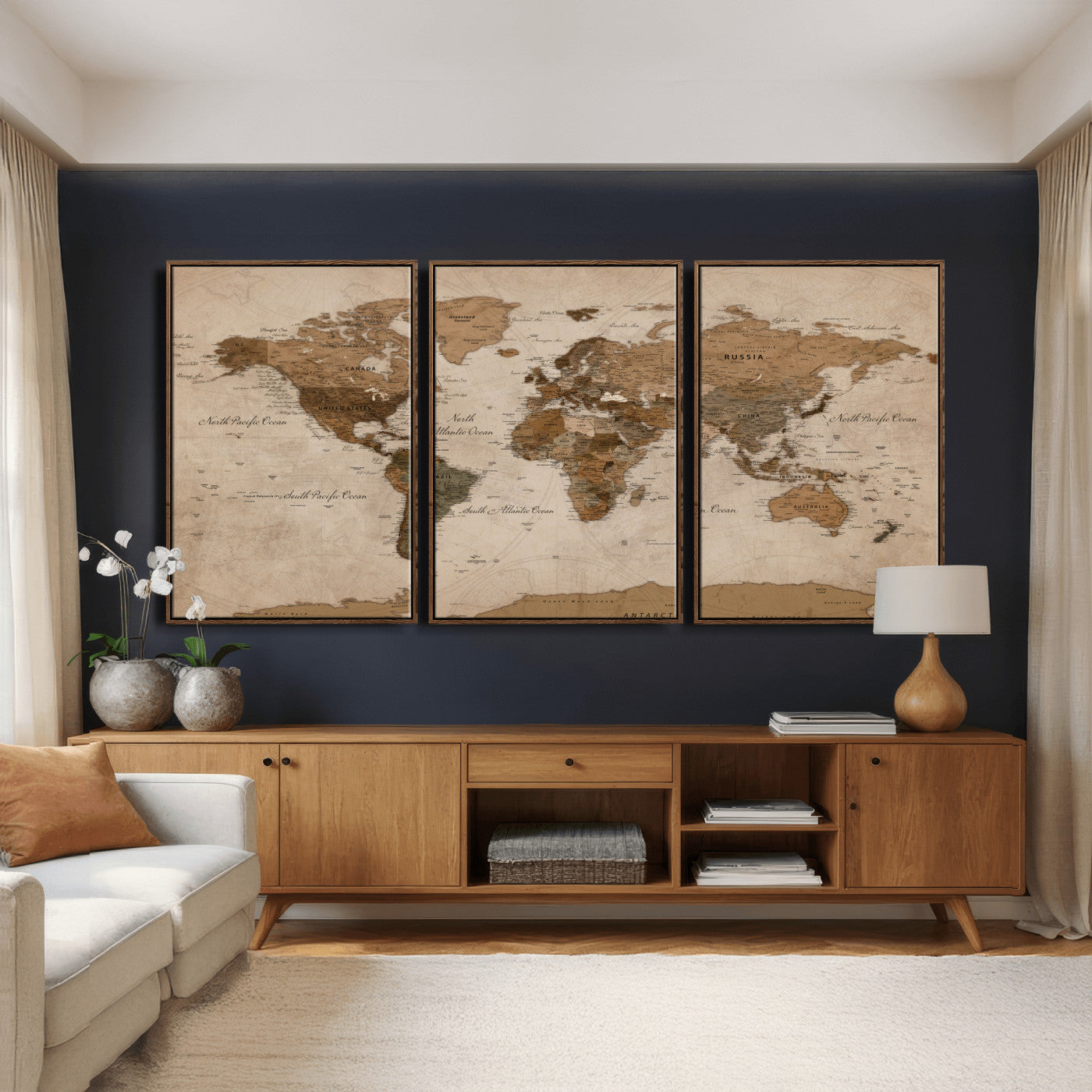 40064188-MGV-CV-36X24 - World Map Wall Art Canvas Print, Modern Decorative Framed Map Artwork Prints for Living Room, Office, Bedroom Wall Decor