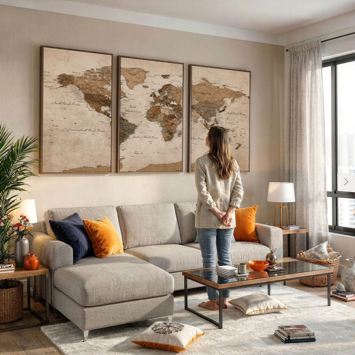 40064188-MGV-CV-36X24 - World Map Wall Art Canvas Print, Modern Decorative Framed Map Artwork Prints for Living Room, Office, Bedroom Wall Decor