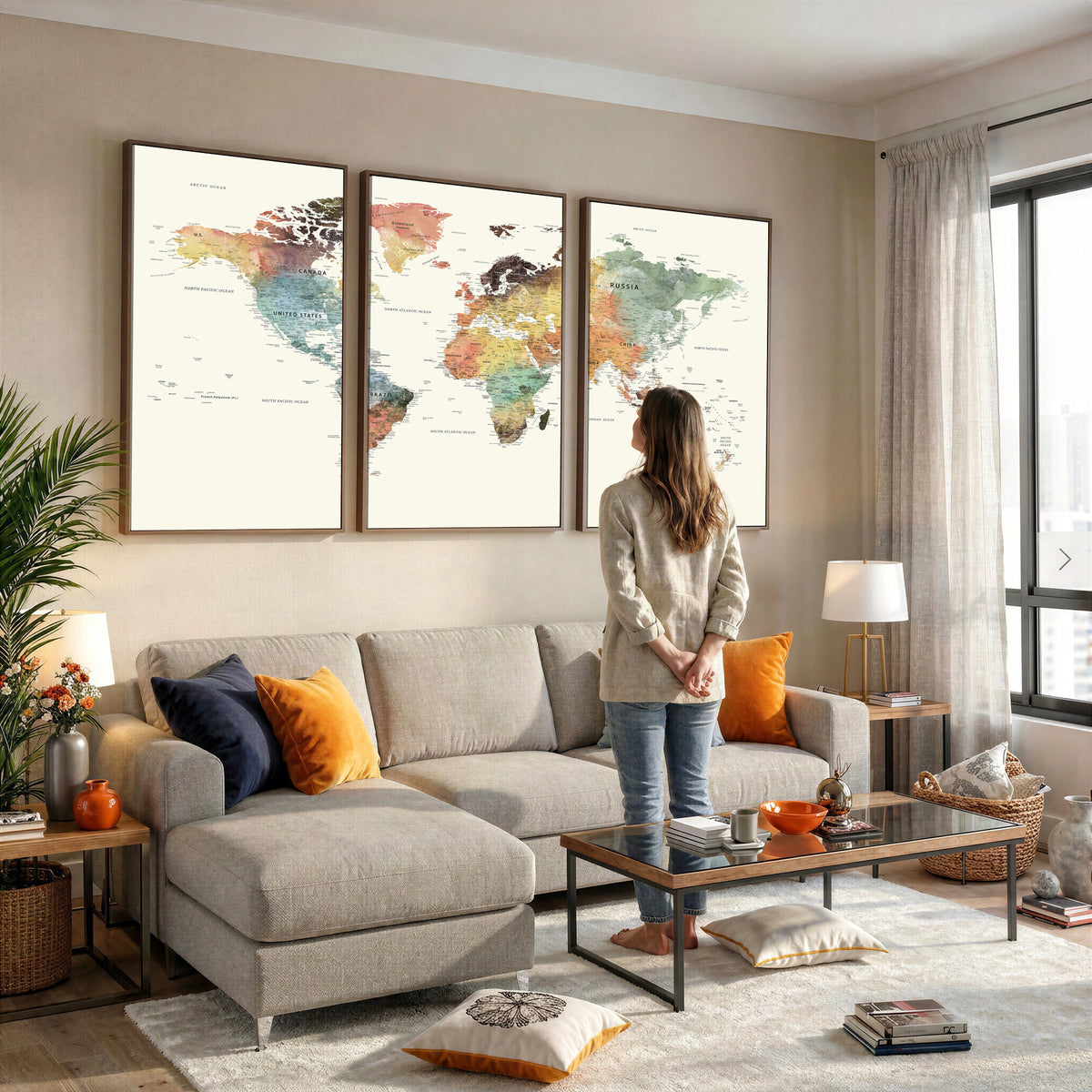 64206059-MGV-CV-36X24 - Framed World Map Wall Art Canvas Print for Living Room and Study Room