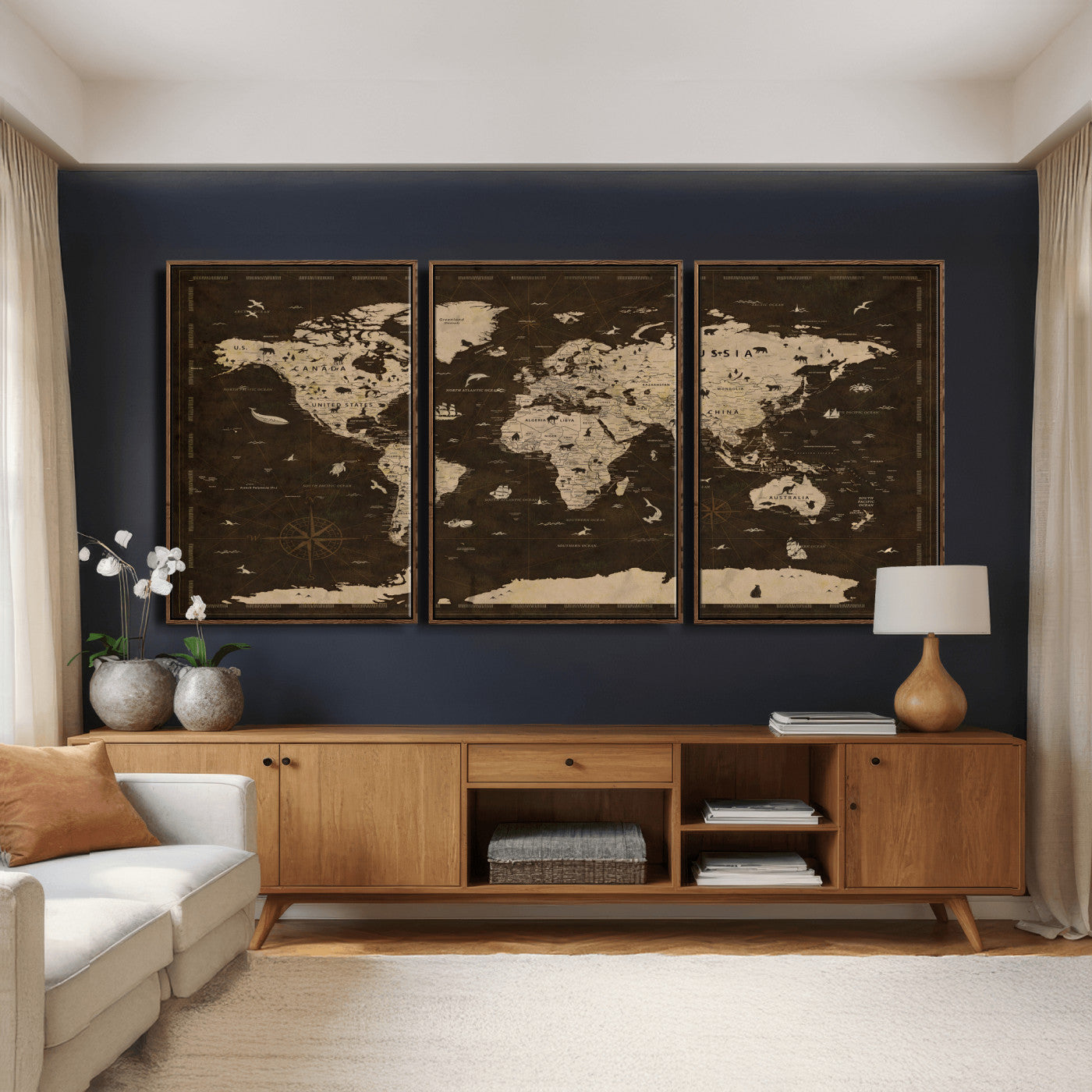 44276398-MGV-CV-36X24 - World Map Wall Art Canvas Print, Modern Decorative Framed Map Artwork Prints for Living Room, Office, Bedroom Wall Decor