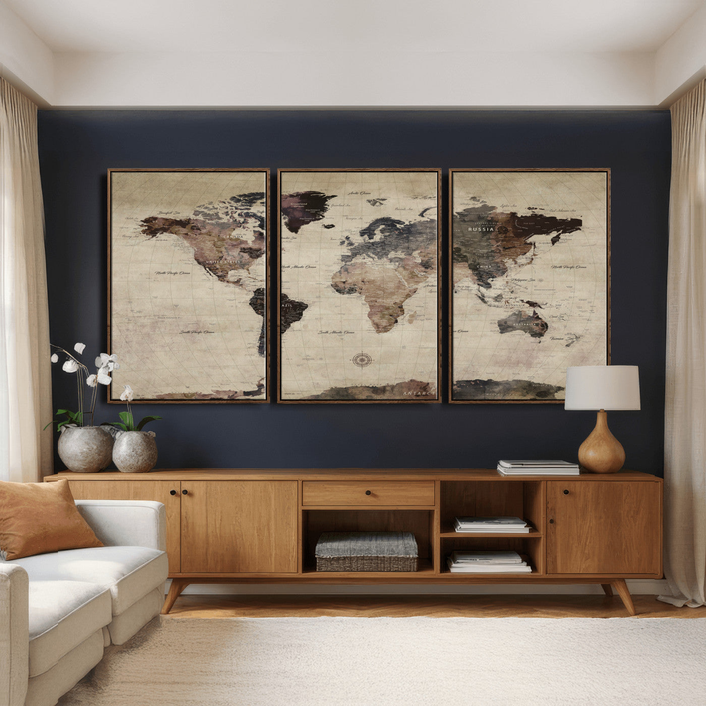 60560672-MGV-CV-36X24 - World Map Wall Art Canvas Print, Modern Decorative Framed Map Artwork Prints for Living Room, Office, Bedroom Wall Decor