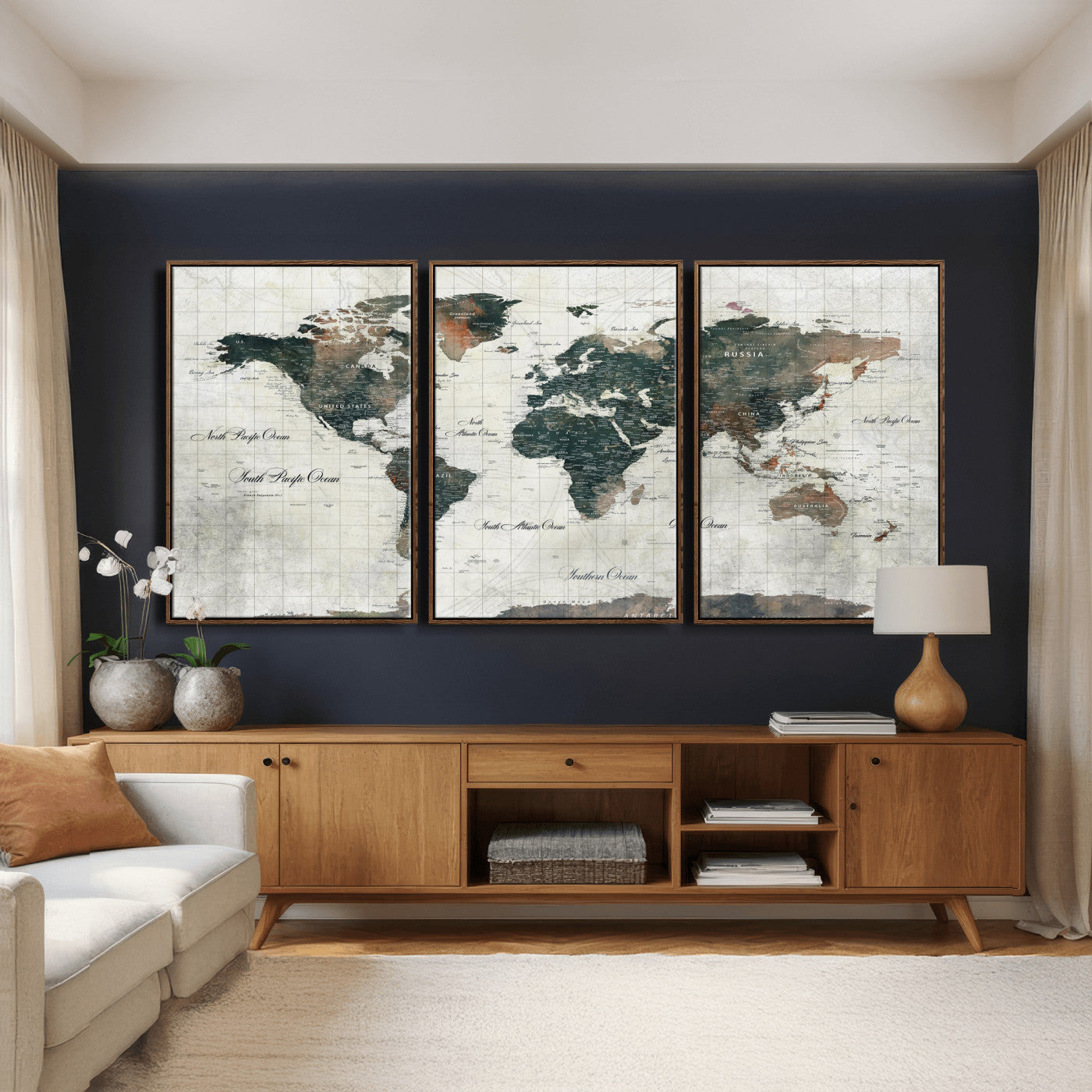 91179593-MGV-CV-36X24 - World Map Wall Art Canvas Print, Modern Decorative Framed Map Artwork Prints for Living Room, Office, Bedroom Wall Decor
