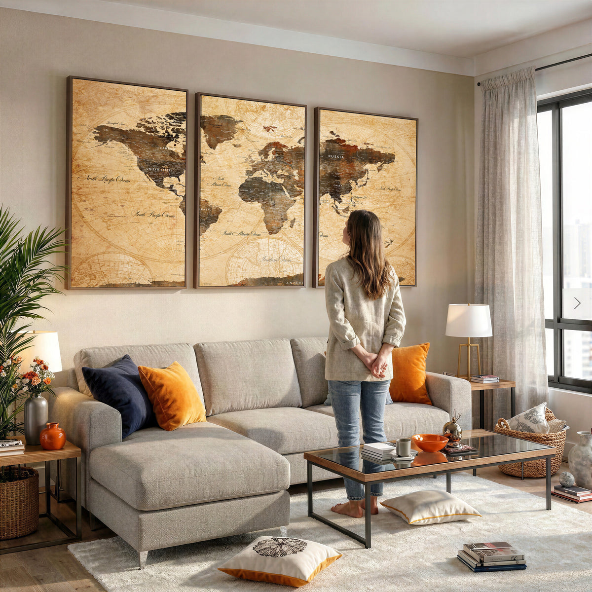 63156625-MGV-CV-36X24 - World Map Wall Art Canvas Print, Modern Decorative Framed Map Artwork Prints for Living Room, Office, Bedroom Wall Decor