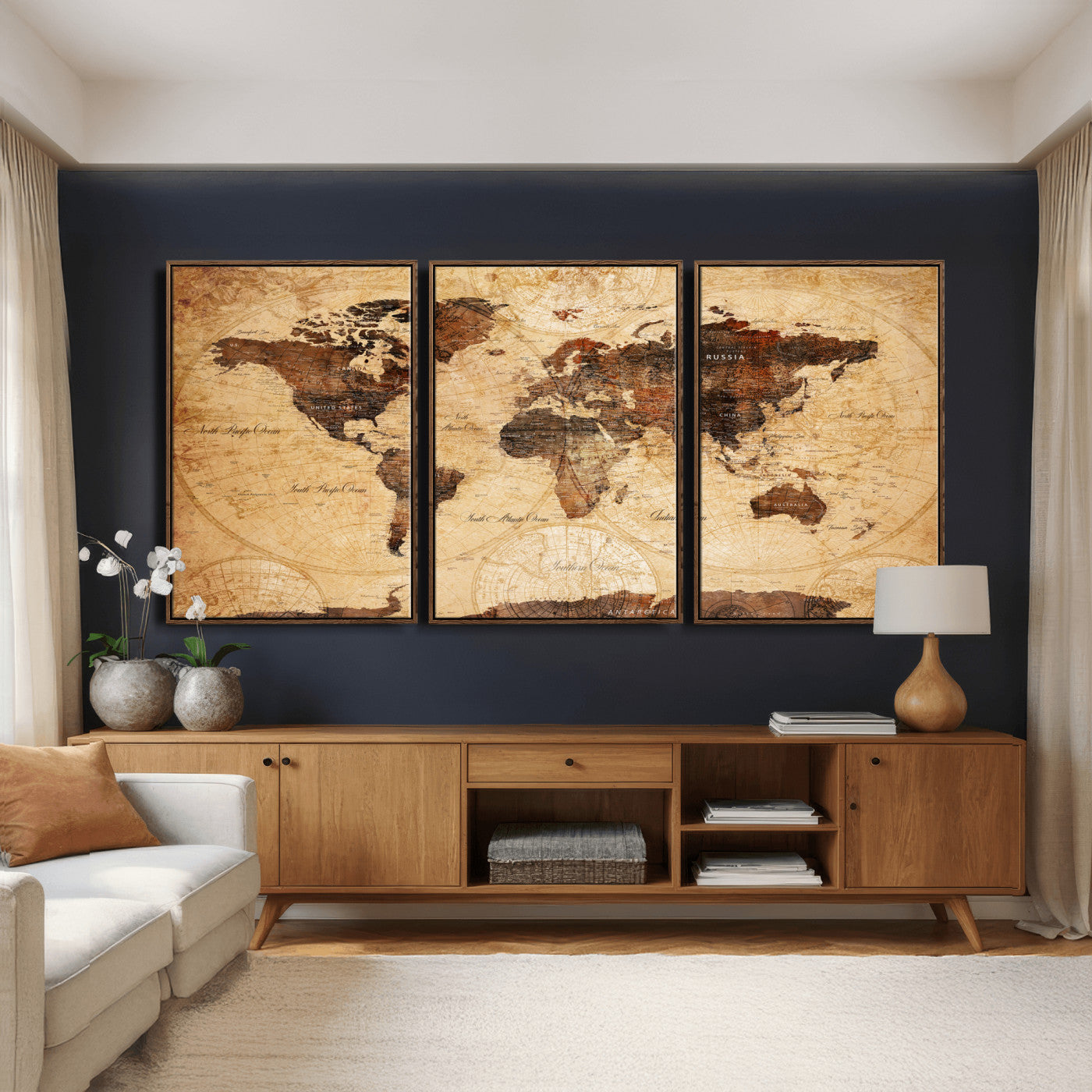 40760475-MGV-CV-36X24 - World Map Wall Art Canvas Print, Modern Decorative Framed Map Artwork Prints for Living Room, Office, Bedroom Wall Decor
