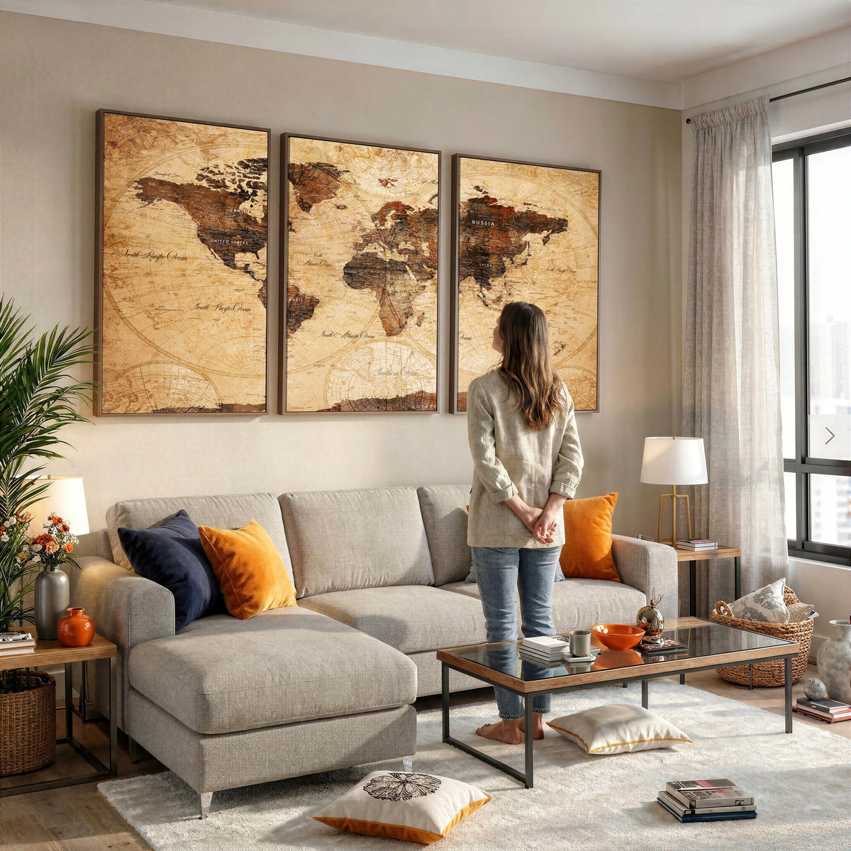 40760475-MGV-CV-36X24 - World Map Wall Art Canvas Print, Modern Decorative Framed Map Artwork Prints for Living Room, Office, Bedroom Wall Decor
