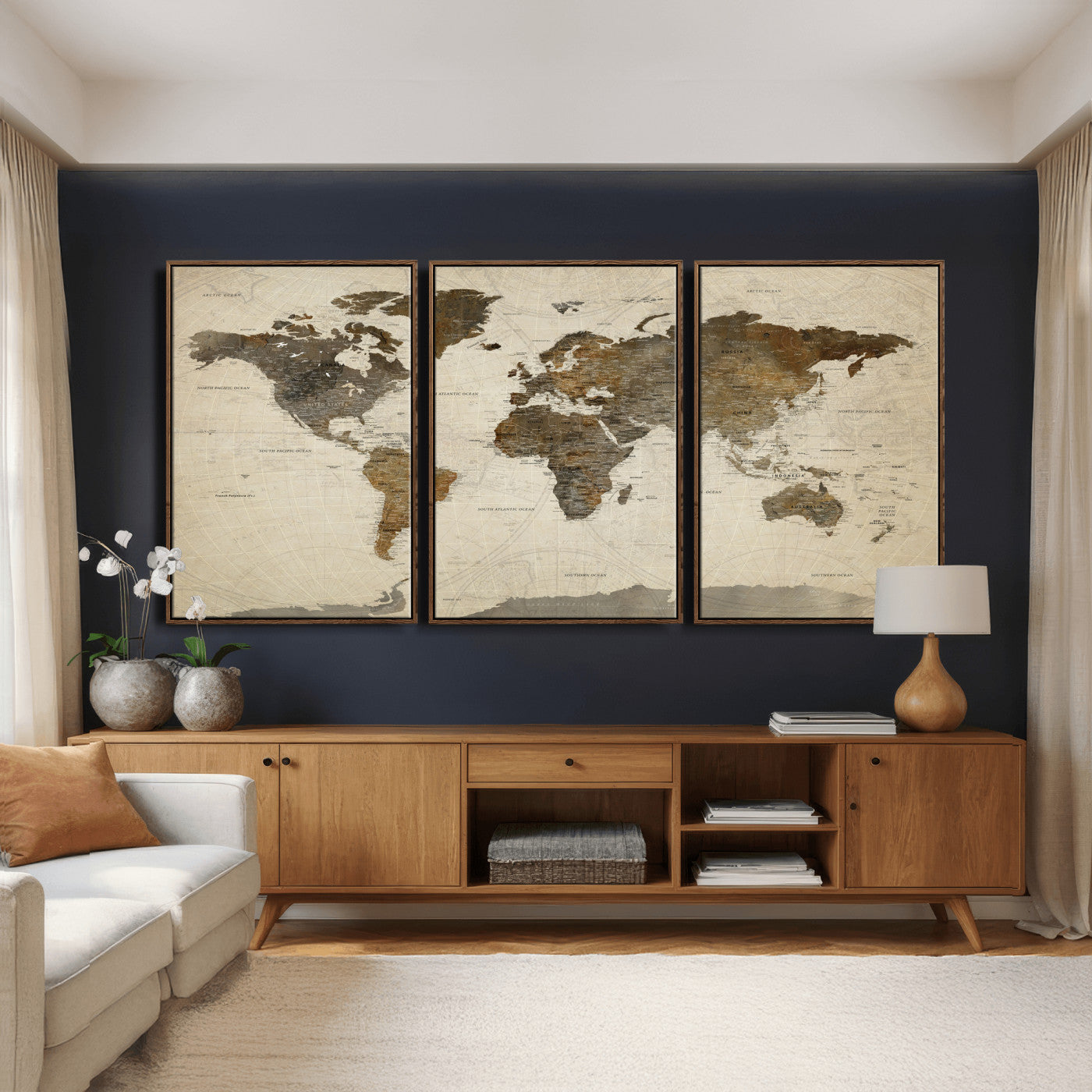 49623468-MGV-CV-36X24 - World Map Wall Art Canvas Print, Modern Decorative Framed Map Artwork Prints for Living Room, Office, Bedroom Wall Decor