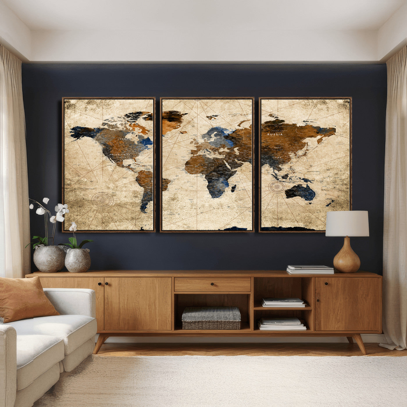 27163414-MGV-CV-36X24 - World Map Wall Art Canvas Print, Modern Decorative Framed Map Artwork Prints for Living Room, Office, Bedroom Wall Decor