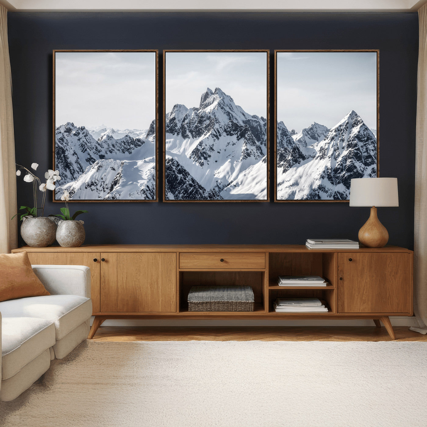 33126265-MGV-CV-36X24 - Snowy Mountain Range Canvas Print, Alpine Peaks Landscape Wall Art, Framed Canvas Ready to Hang