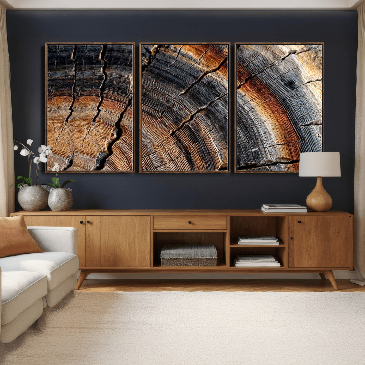 92693966E-MGV-CV-36X24 - Framed Large Abstract Wood Grain Canvas Print, Tree Ring Pattern Wall Art, Framed Canvas Ready to Hang
