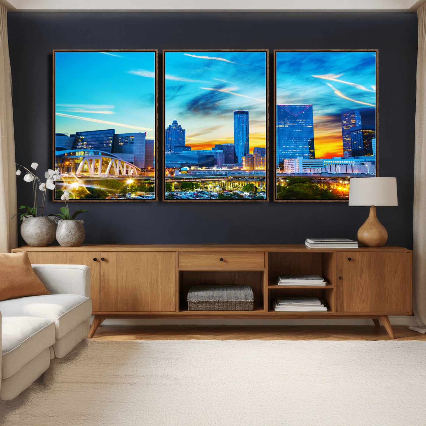 23097797-MGV-CV-36X24 - Atlanta Skyline Wall Art Canvas Print, Atlanta Downtown Night Cityscape Print for Modern Urban Wall Decor