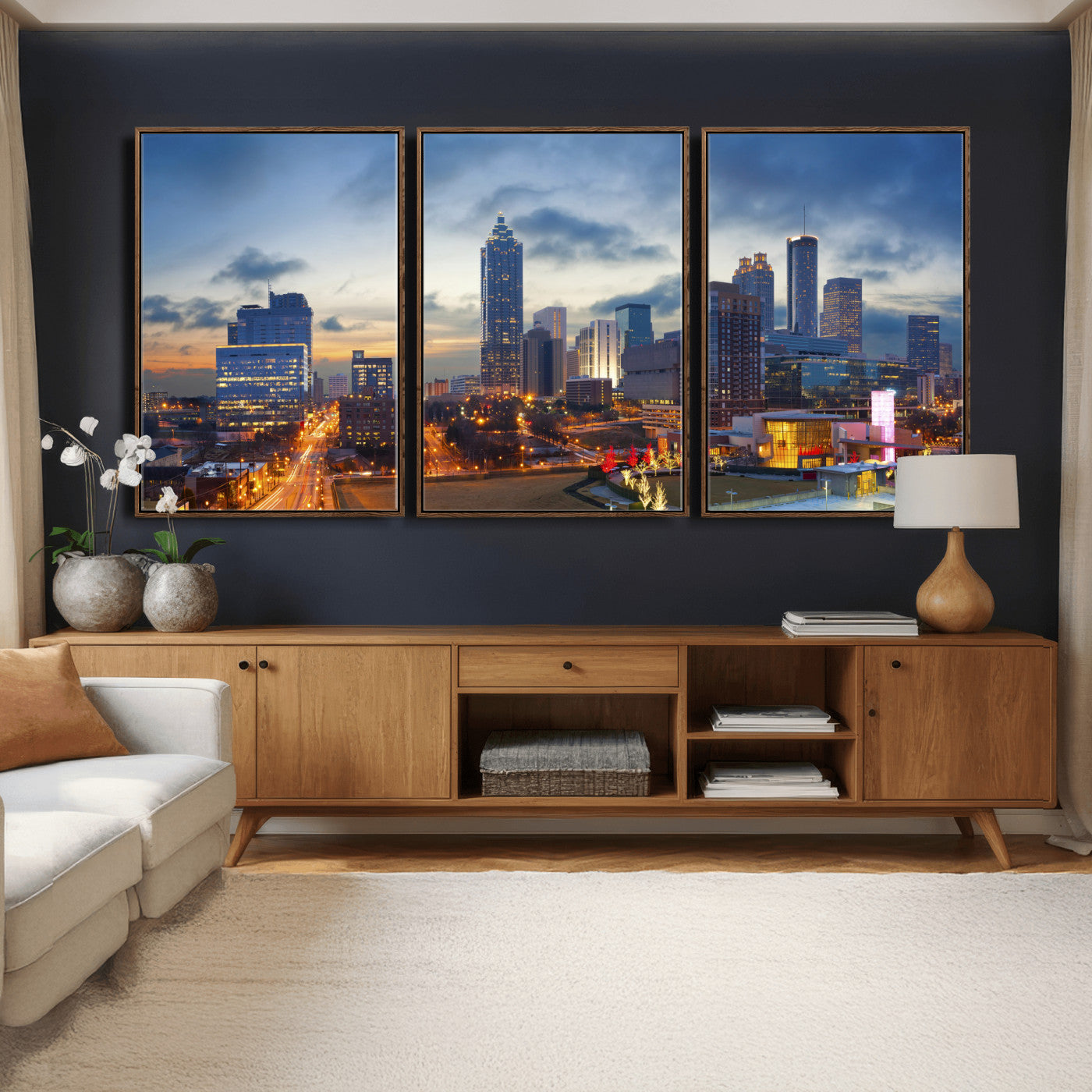 18461309-MGV-CV-36X24 - Atlanta Skyline Wall Art Canvas Print, Atlanta Downtown Night Cityscape Print for Modern Urban Wall Decor