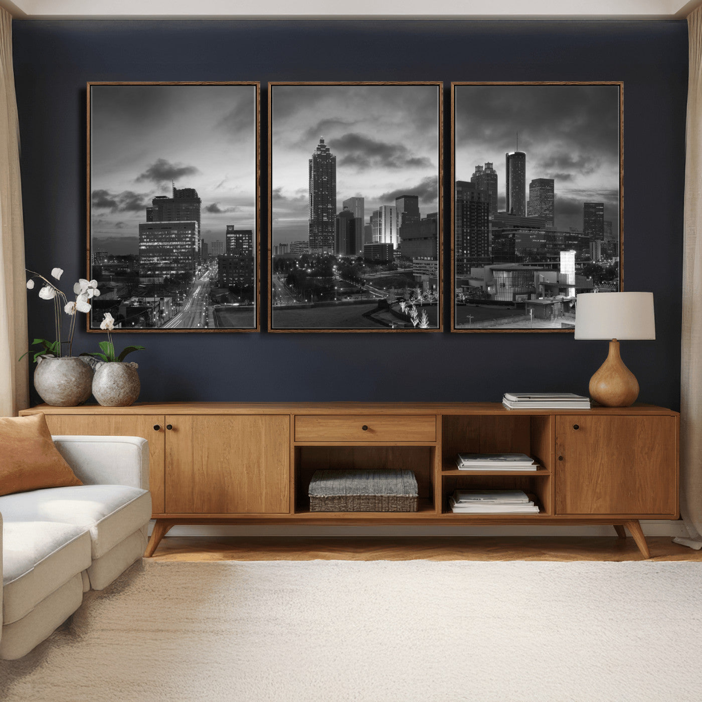 91959506-MGV-CV-36X24 - Atlanta Skyline Wall Art Canvas Print, Atlanta Downtown Night Cityscape Print for Modern Urban Wall Decor