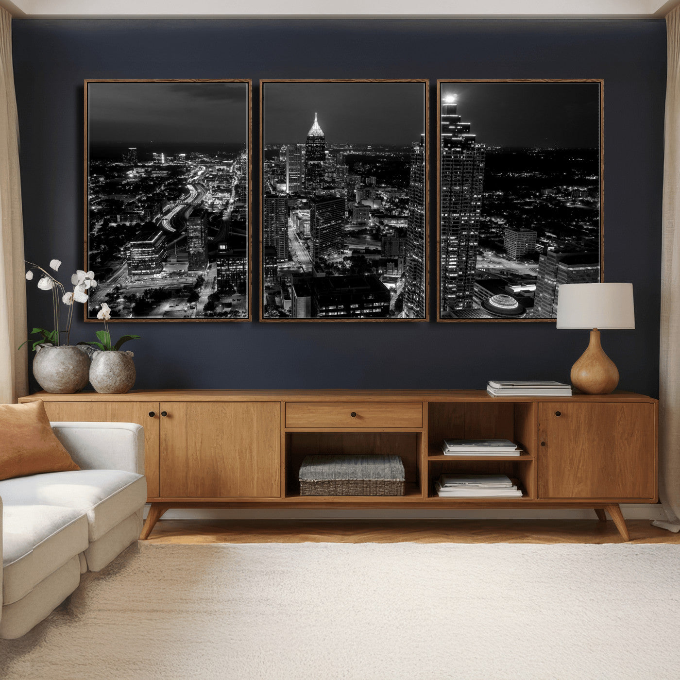 56773510-MGV-CV-36X24 - Atlanta Skyline Wall Art Canvas Print, Atlanta Downtown Night Cityscape Print for Modern Urban Wall Decor