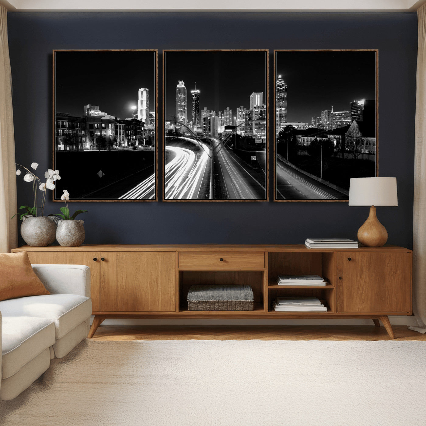 80330064-MGV-CV-36X24 - Atlanta Skyline Wall Art Canvas Print, Atlanta Downtown Night Cityscape Print for Modern Urban Wall Decor