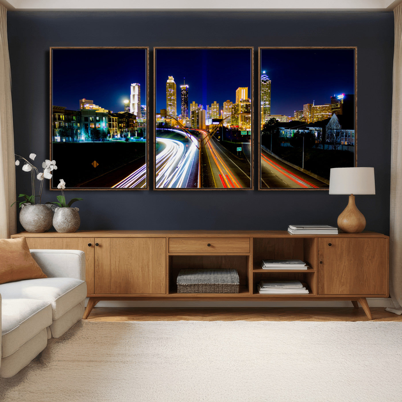 12967464-MGV-CV-36X24 - Atlanta Skyline Wall Art Canvas Print, Atlanta Downtown Night Cityscape Print for Modern Urban Wall Decor