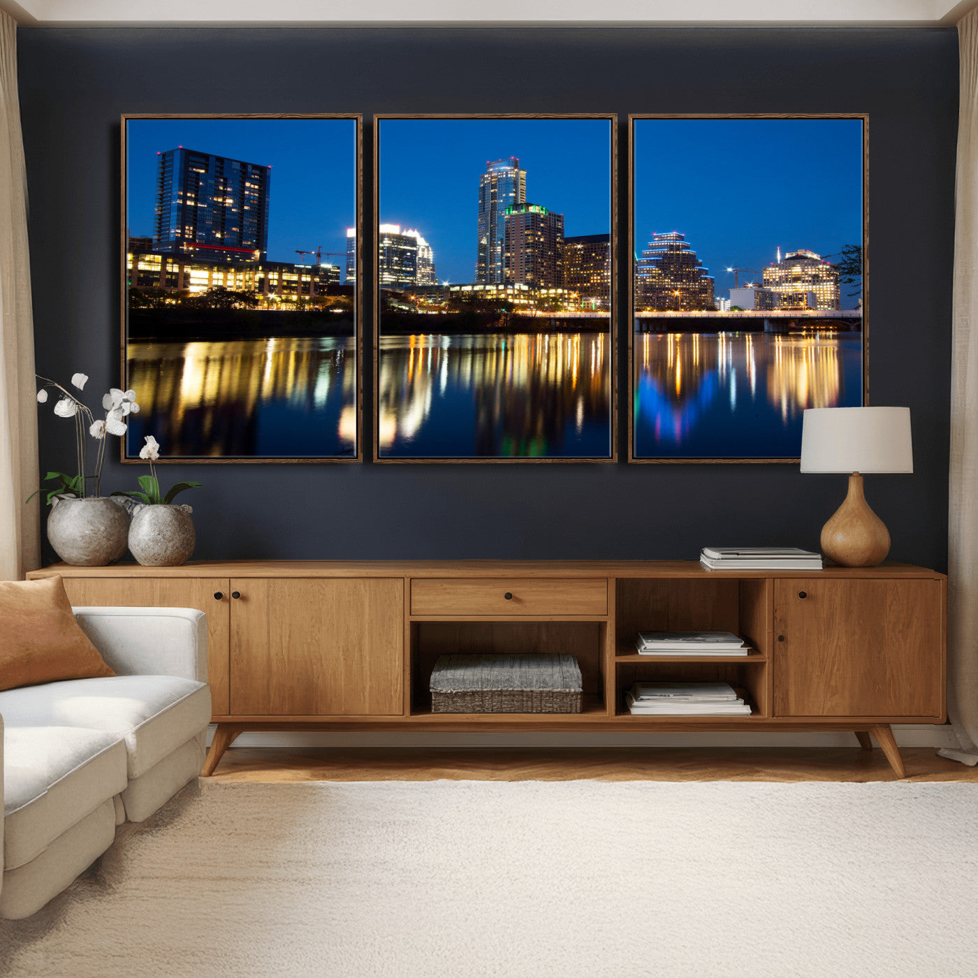 21916206-MGV-CV-36X24 - Austin Skyline Wall Art Canvas Print, Austin Downtown Night Cityscape Print for Modern Urban Wall Decor
