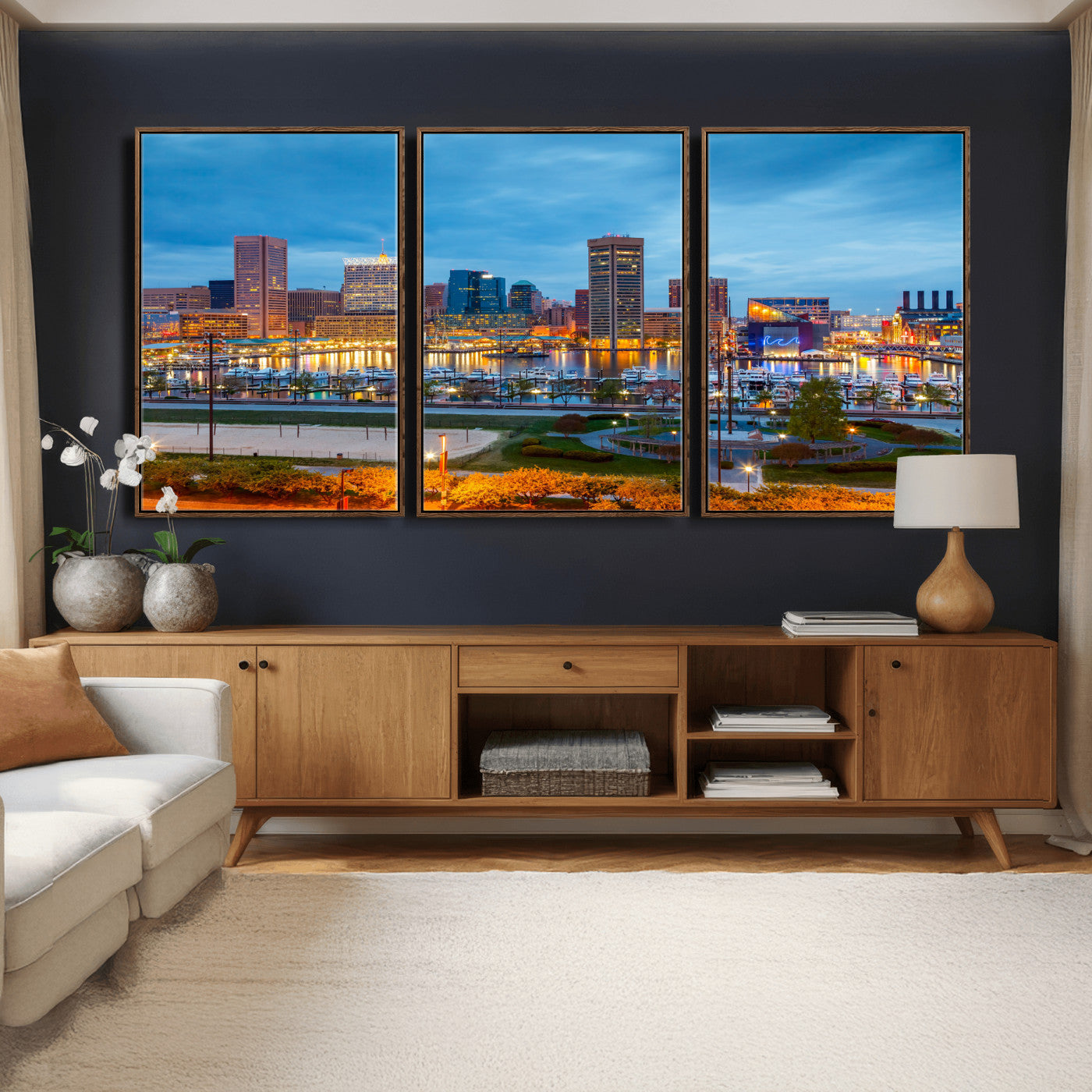 78635089-MGV-CV-36X24 - Baltimore Skyline Wall Art Canvas Print, Baltimore Downtown Night Cityscape Print for Modern Urban Wall Decor