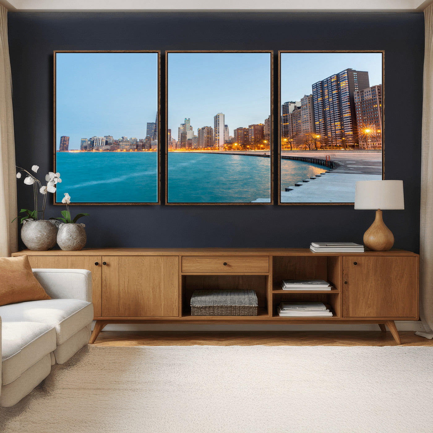 66780141-MGV-CV-36X24 - Chicago Wall Art Canvas Print, Chicago City Downtown Night Cityscape Print for Modern Urban Wall Decor