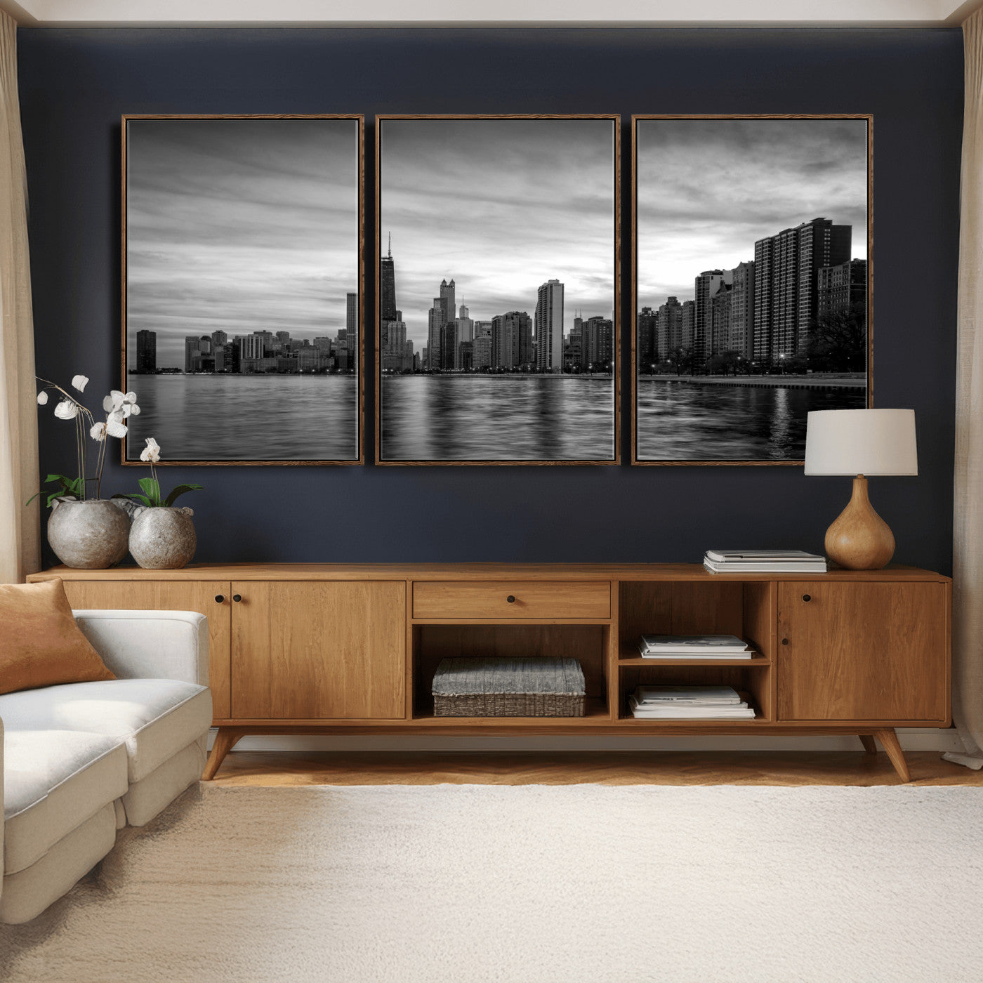 74552581-MGV-CV-36X24 - Chicago Wall Art Canvas Print, Chicago City Downtown Night Cityscape Print for Modern Urban Wall Decor