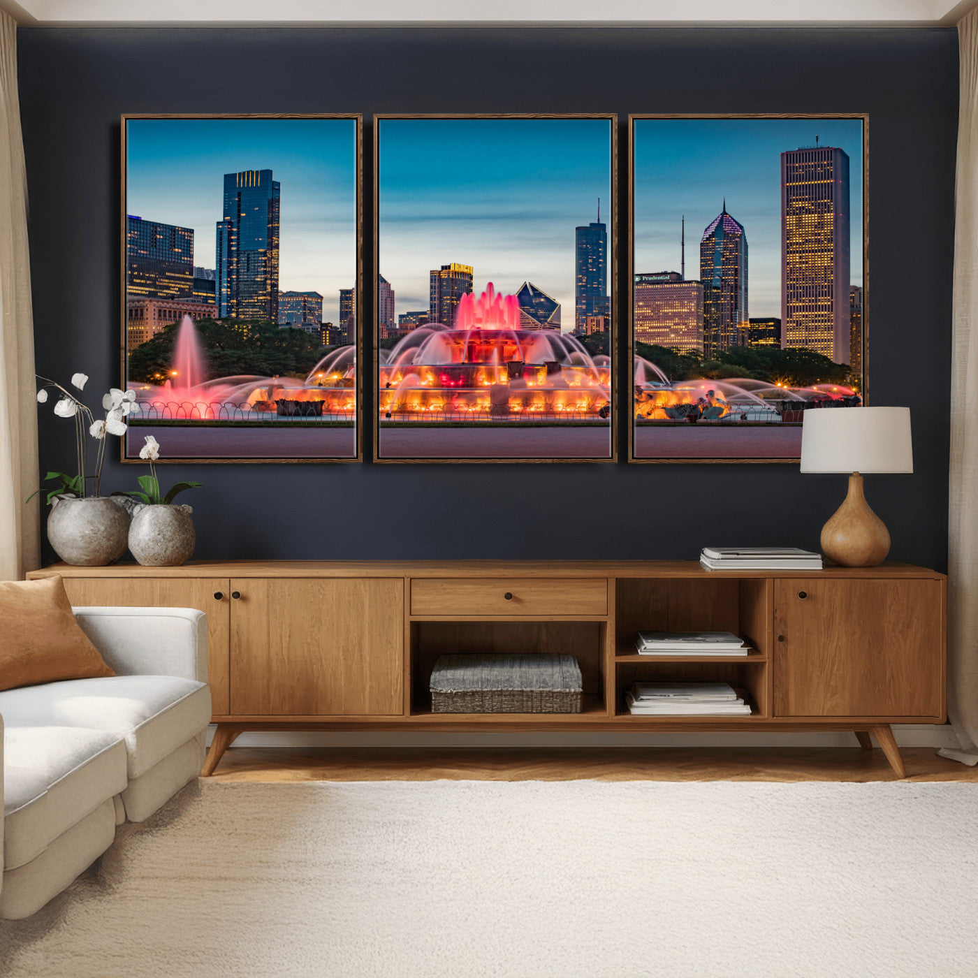 46805285-MGV-CV-36X24 - Chicago Wall Art Canvas Print, Chicago City Downtown Night Cityscape Print for Modern Urban Wall Decor