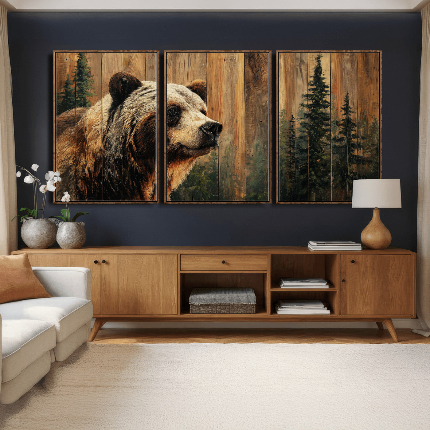 75645180-MGV-CV-36X24 - Grizzly Bear Wall Art Canvas Print, Rustic Wildlife Bear Artwork, Forest Animal Painting, Cabin Lodge Nature Wall Decor