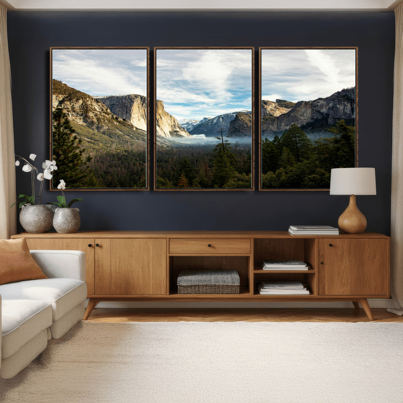 15089394-MGV-CV-36X24 - Yosemite Valley Mountain Landscape Wall Art Canvas Print, Granite Cliff Forest Valley Canvas Print, California National Park Scenic Art Printing