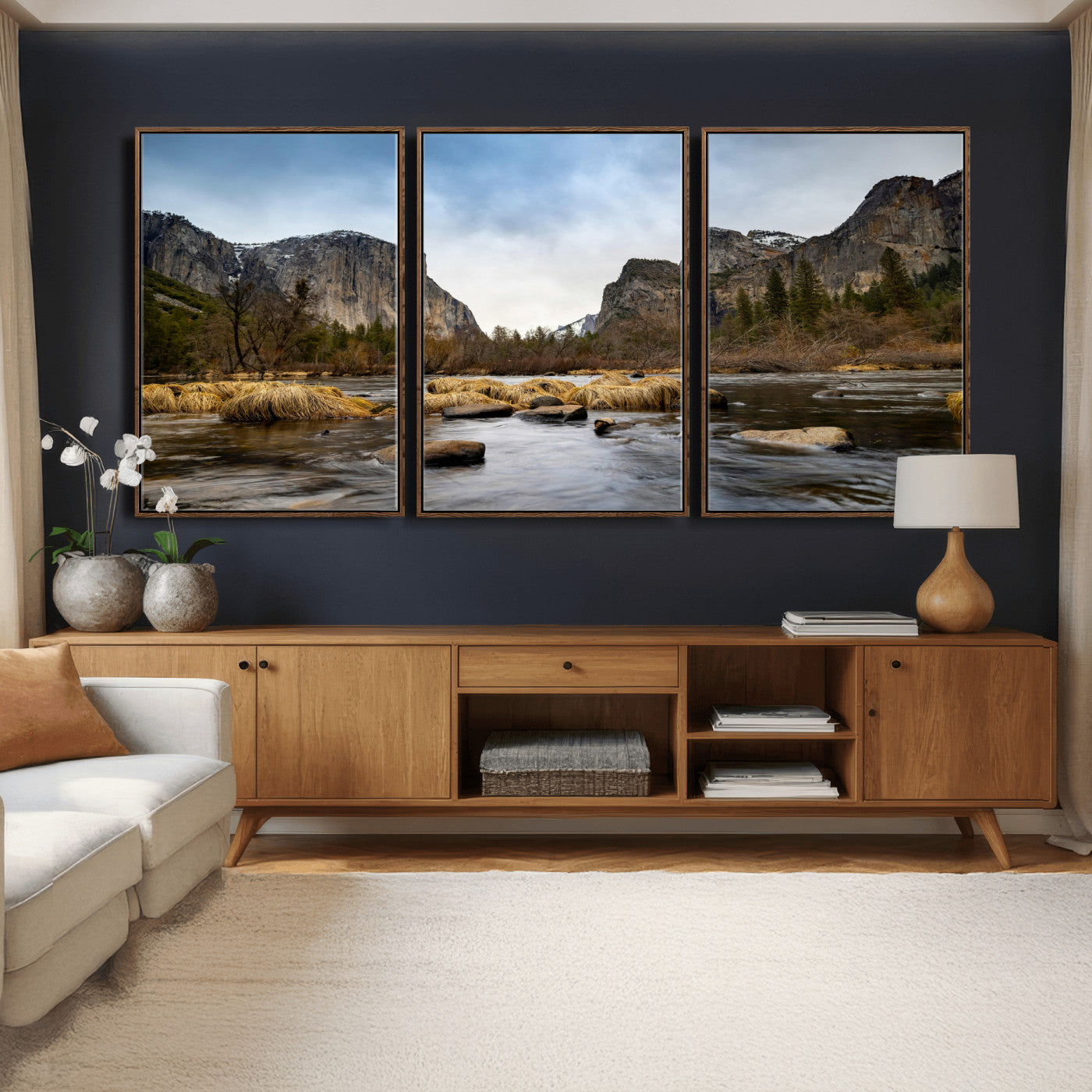 20458404-MGV-CV-36X24 - Yosemite Valley Mountain Landscape Wall Art Canvas Print, Granite Cliff Forest Valley Canvas Print, California National Park Scenic Art Printing